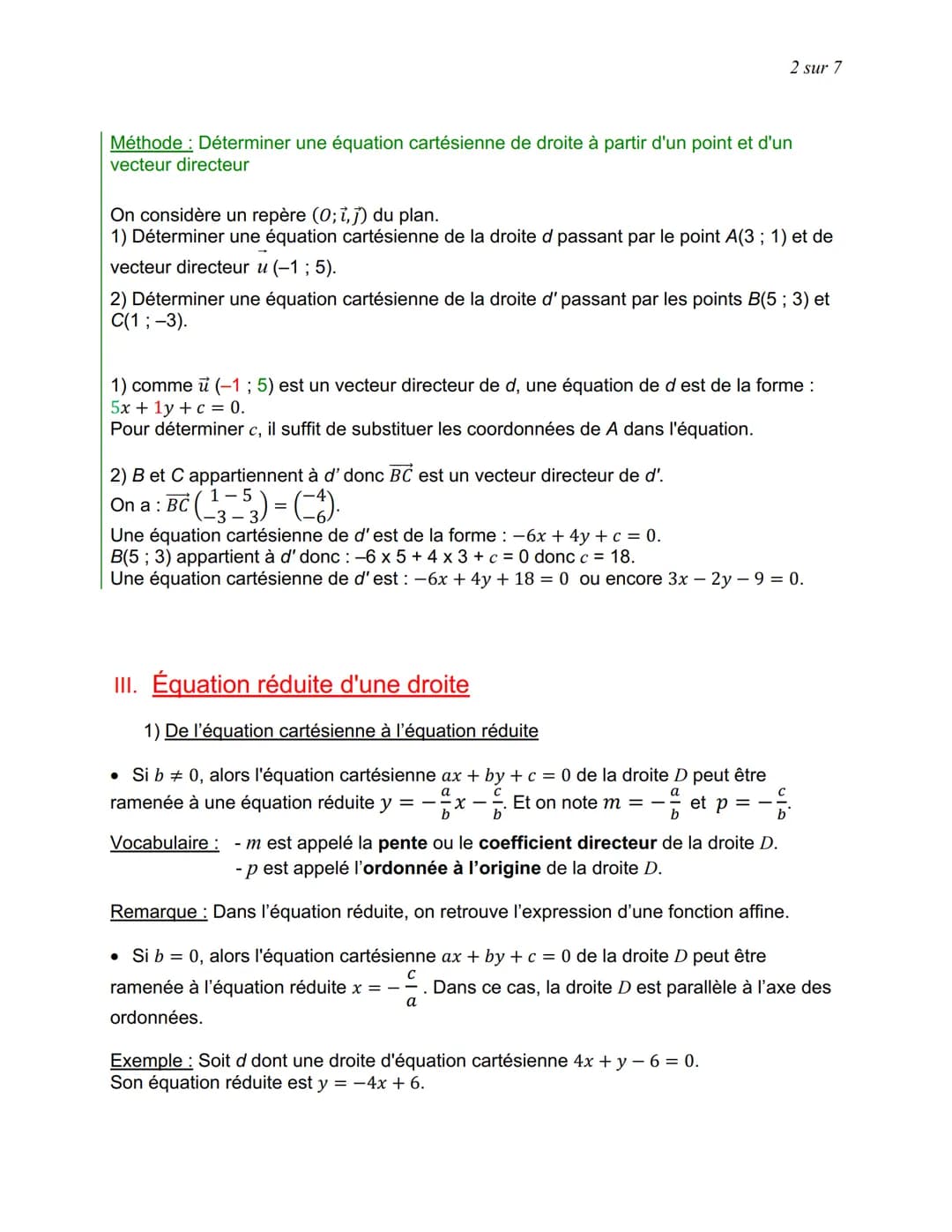 DROITES DU PLAN
1. Vecteur directeur d'une droite
Définition :
D est une droite du plan.
On appelle vecteur directeur de D tout vecteur non 