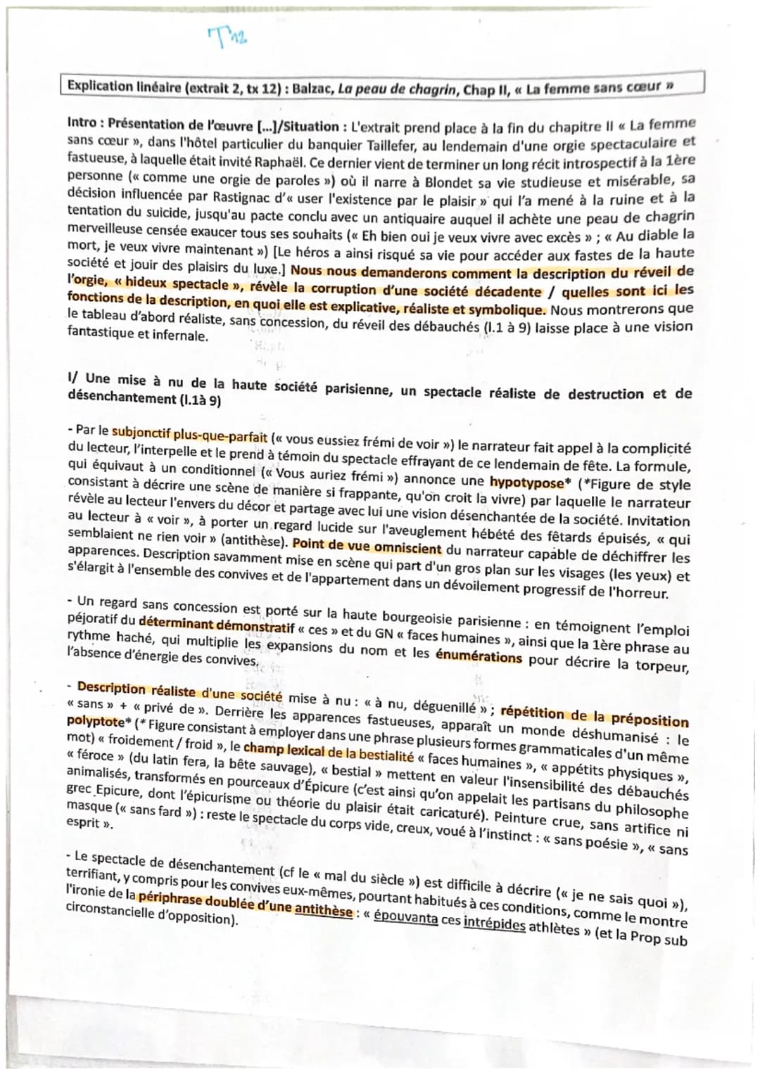 Explication linéaire (extrait 2, tx 12): Balzac, La peau de chagrin, Chap II, « La femme sans cœur >>
Intro : Présentation de l'oeuvre [...]