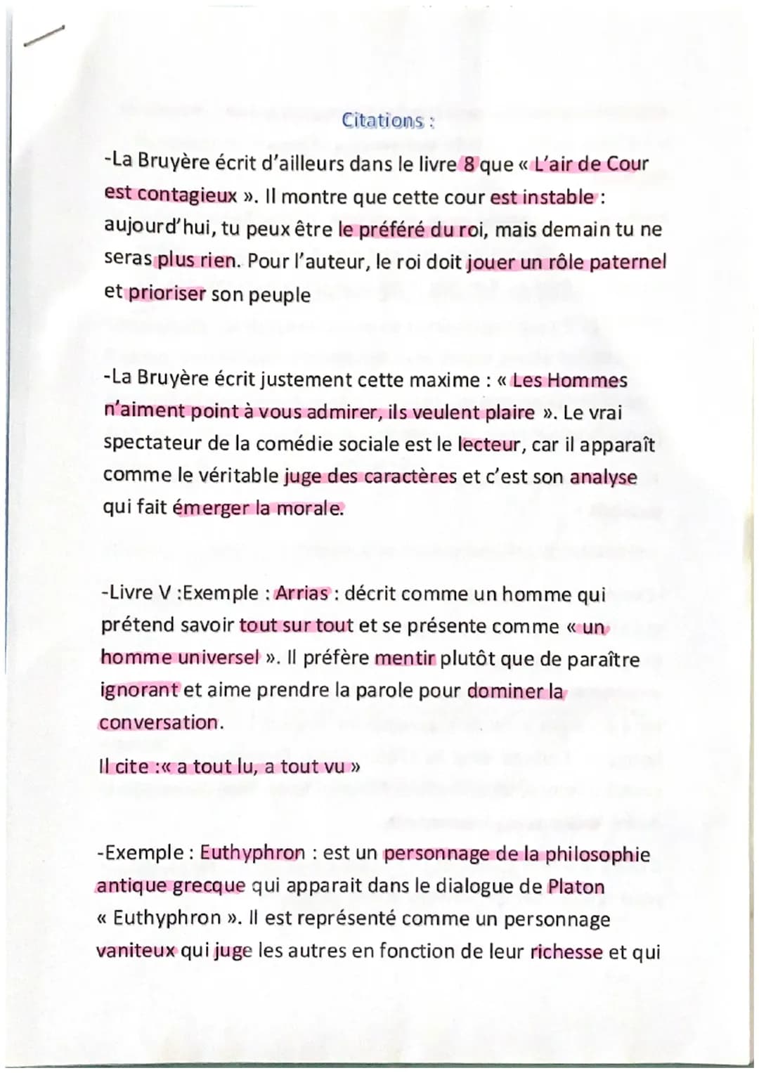 Citations :
-La Bruyère écrit d'ailleurs dans le livre 8 que « L'air de Cour
est contagieux ». Il montre que cette cour est instable :
aujou