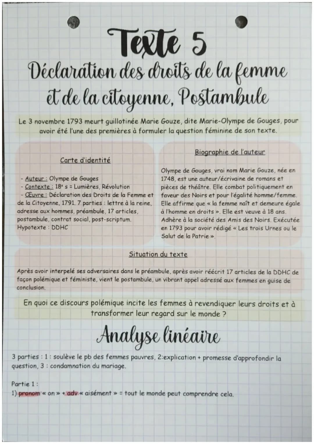 Déclaration des Droits de la Femme et de la Citoyenne, Postambule, Olympe de Gouges