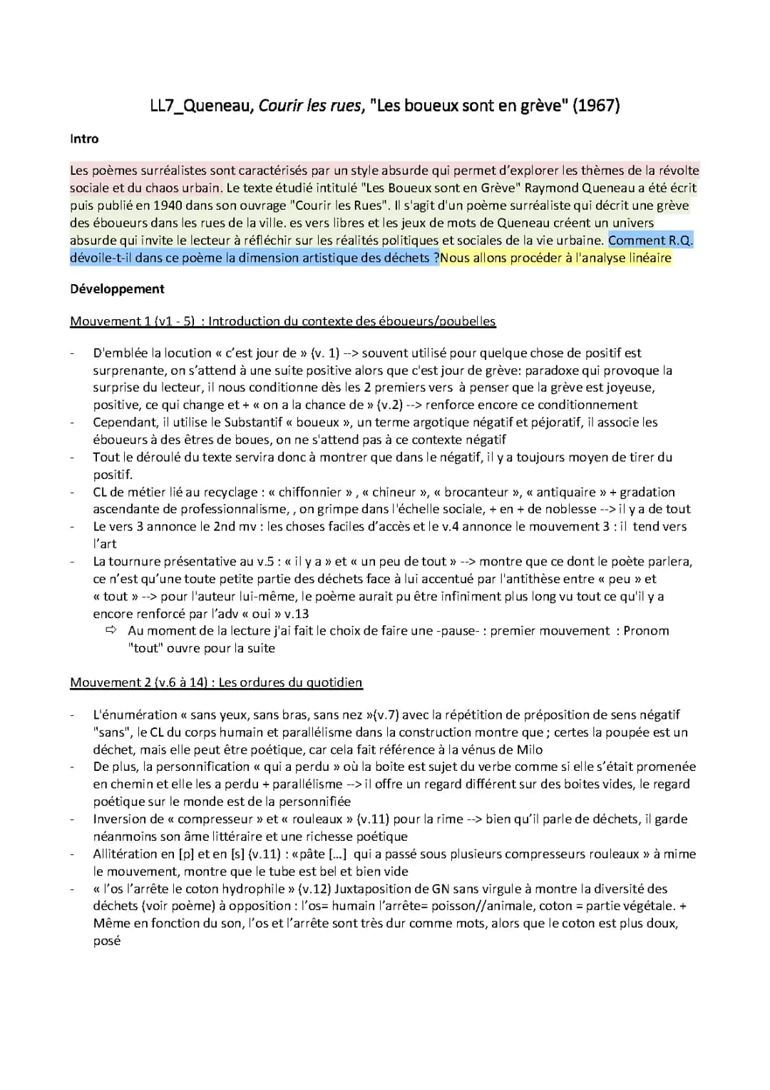 Lecture linéaire "Les boueux sont en grève" René Queneau