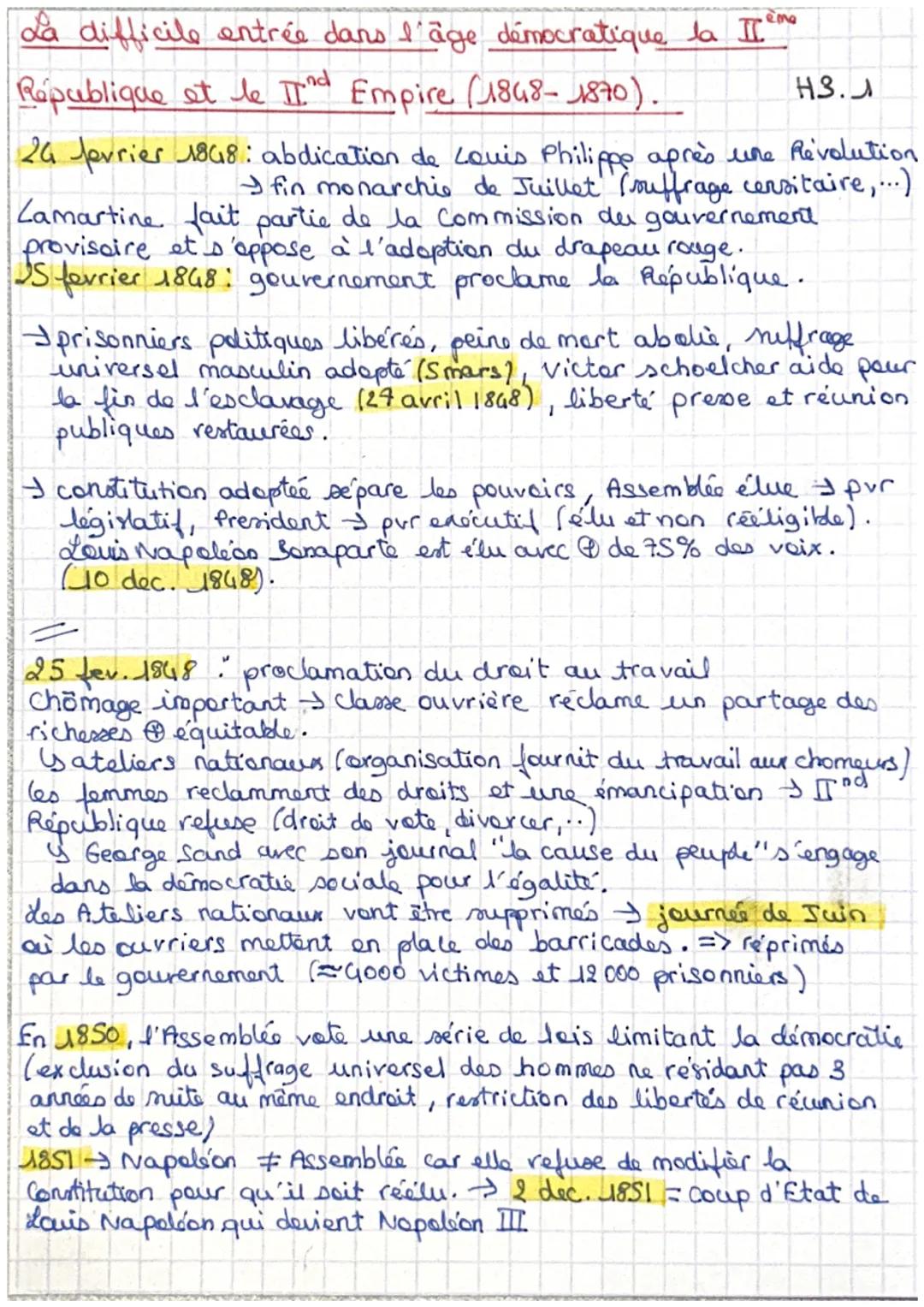 # La difficile entrée dans l'âge démocratique, la IIème

République et le Tind Empire (1848-1870).

H3.

24 Jevrier 1848: abdication de Loui