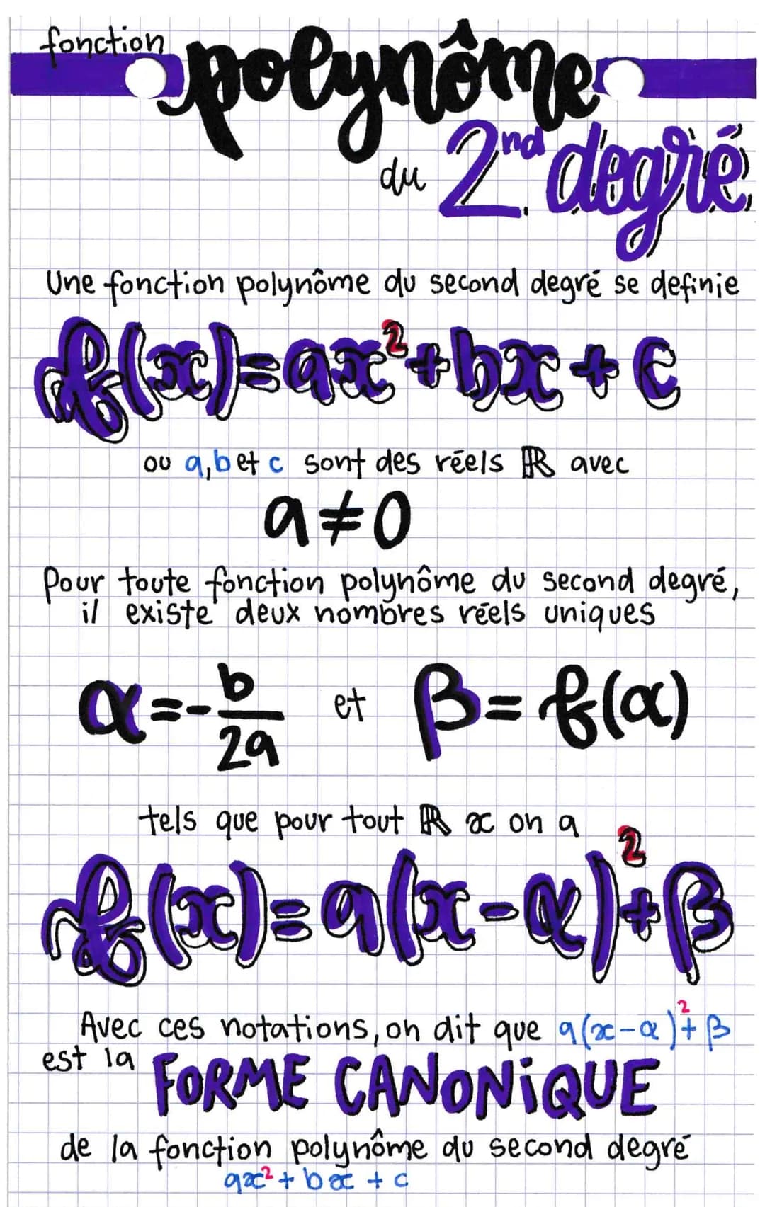 polynome
du 2nd doare
degré
Une fonction polynôme du second degré se definie
(x) = ax²+bx+c
fonction
ou a, b et c sont des réels B avec
9+0
