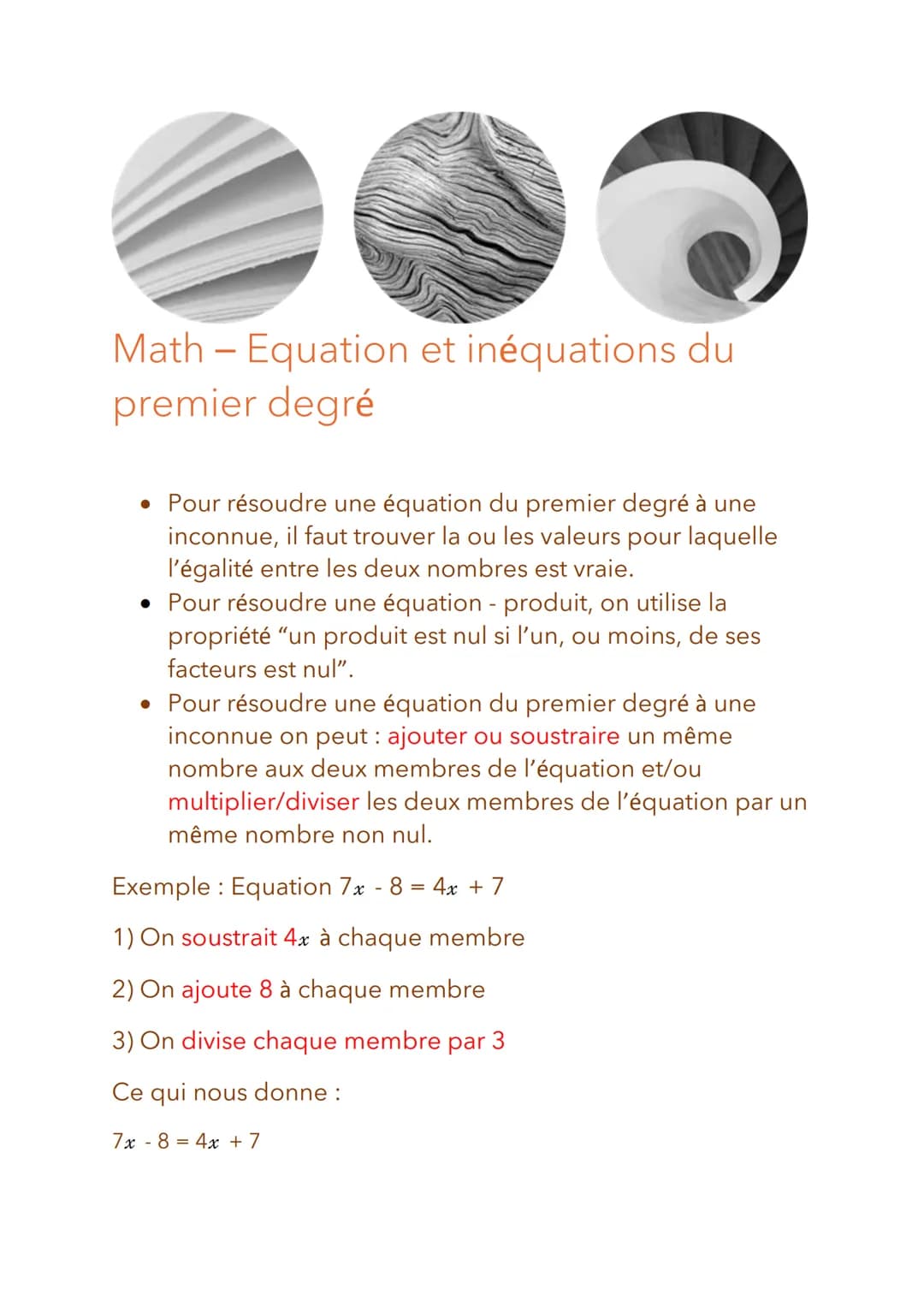 Math - Equation et inéquations du
premier degré
• Pour résoudre une équation du premier degré à une
inconnue, il faut trouver la ou les vale