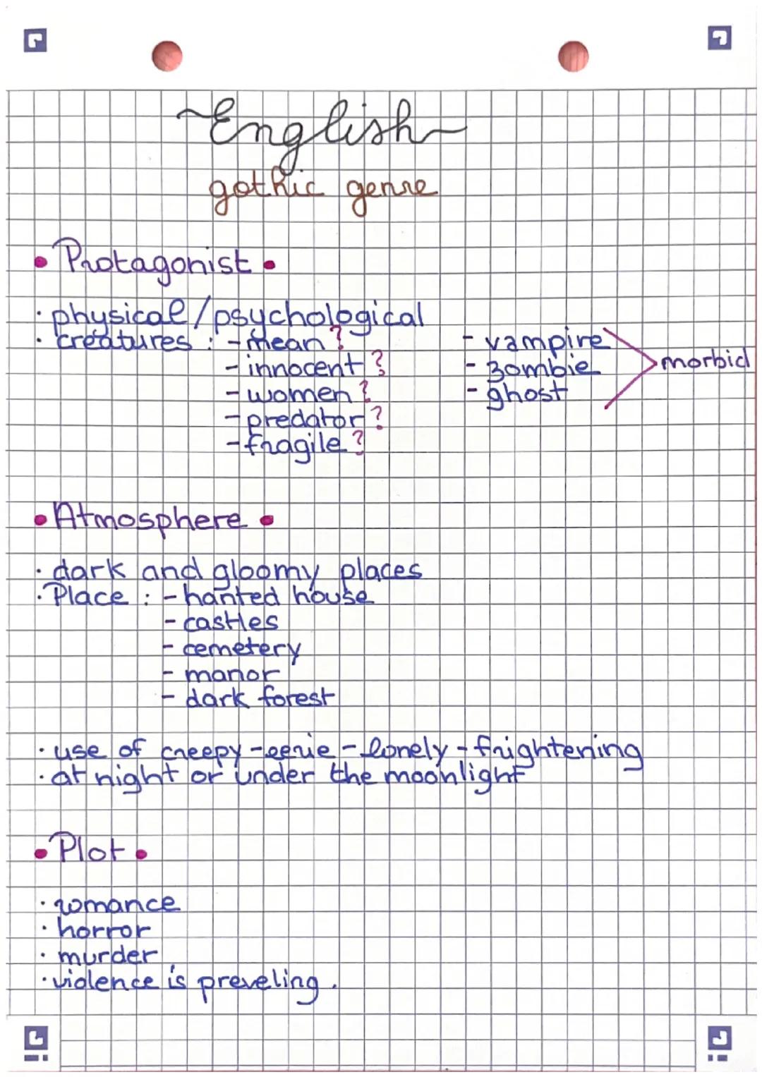 • Protagonist •
physical/psychological
English
gothic genre
creatures
-
• Atmosphere •
• dark and gloomy places
•Place:-hanted house
.
"
• P