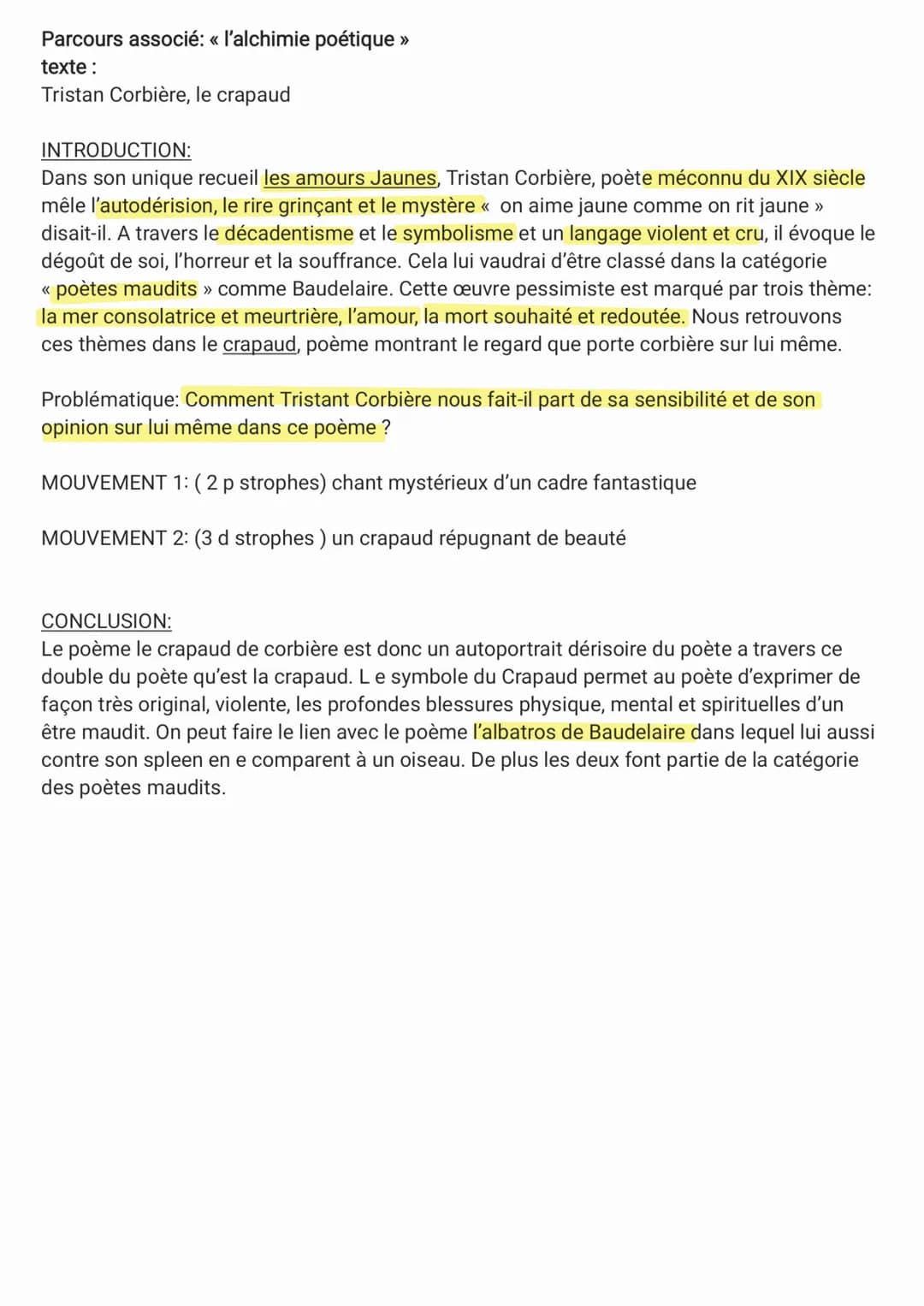 Parcours associé: «l'alchimie poétique >>>
texte :
Tristan Corbière, le crapaud
INTRODUCTION:
Dans son unique recueil les amours Jaunes, Tri