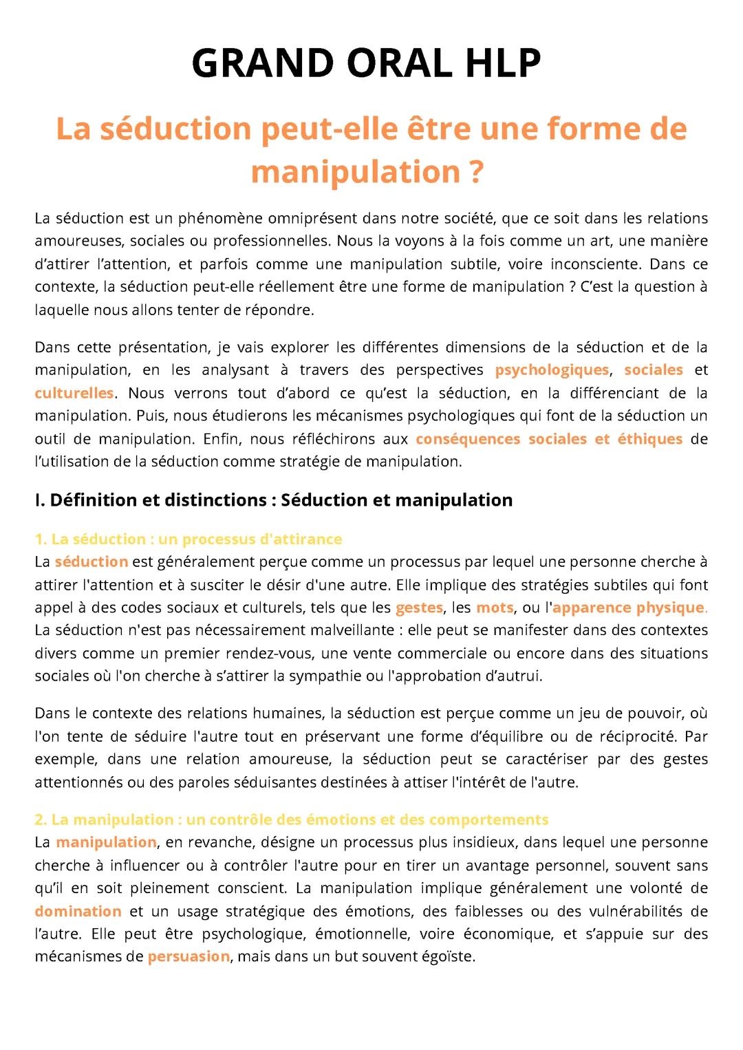 Séduction et Manipulation: Analyse et Réflexion