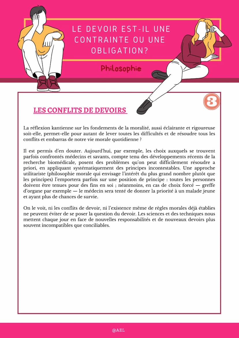 LE DEVOIR EST-IL UNE
CONTRAINTE OU UNE
OBLIGATION?
Philosophie
1
QU'EST CE QUE LE DEVOIR?
La notion de devoir évoque l'idée de contrainte, l