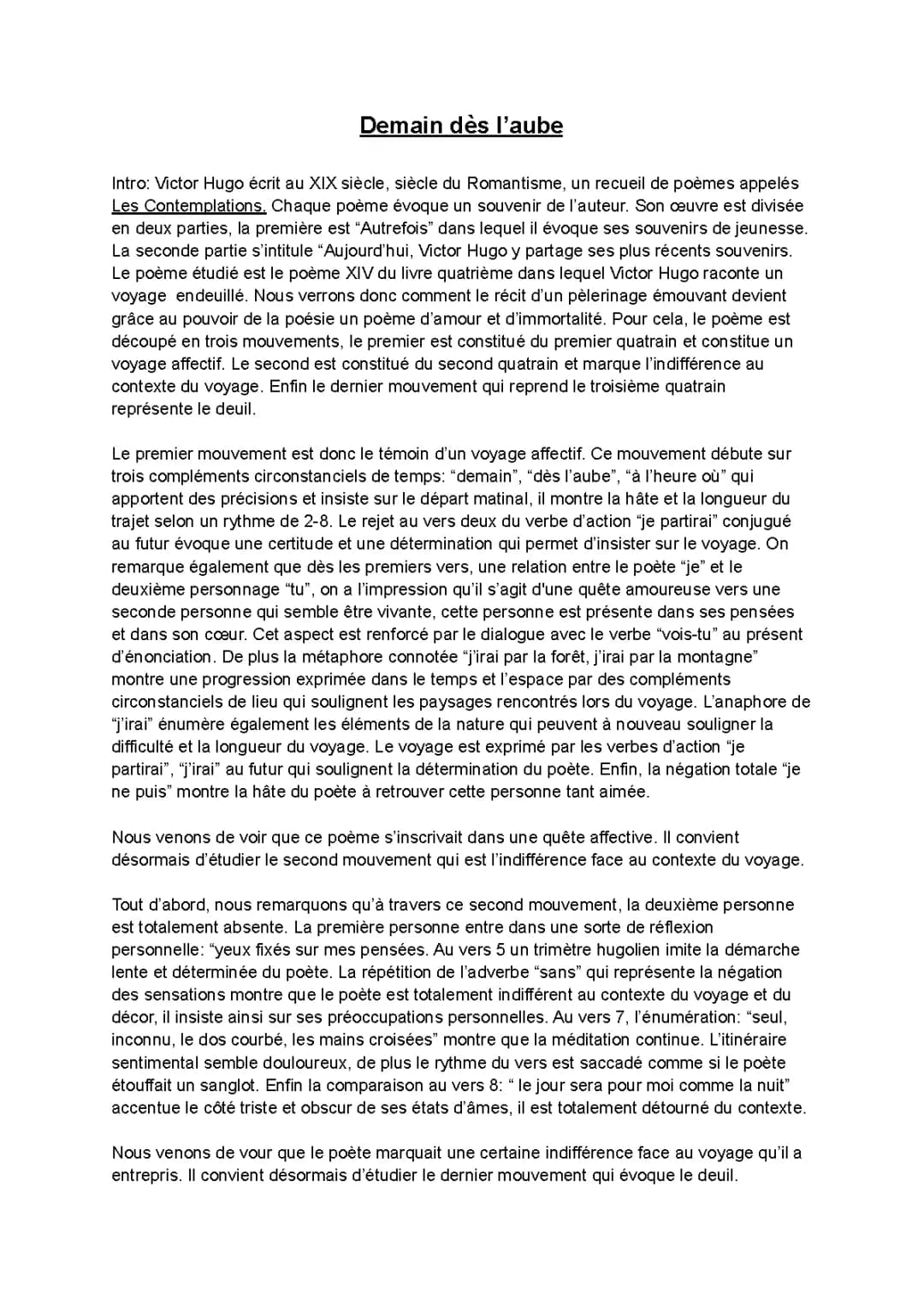 Analyse du Poème 'Demain dès l'Aube' de Victor Hugo