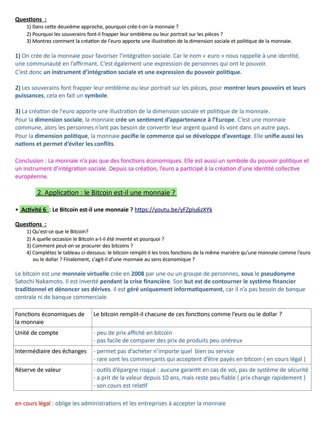 Chapitre 7 - Qu'est-ce que la monnaie et comment est-elle créée ?
Introduction : Découvrir les notions introductrices au chapitre
• Activité