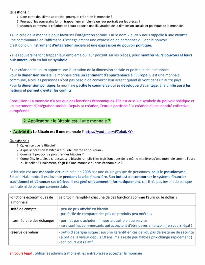Chapitre 7 - Qu'est-ce que la monnaie et comment est-elle créée ?
Introduction : Découvrir les notions introductrices au chapitre
• Activité