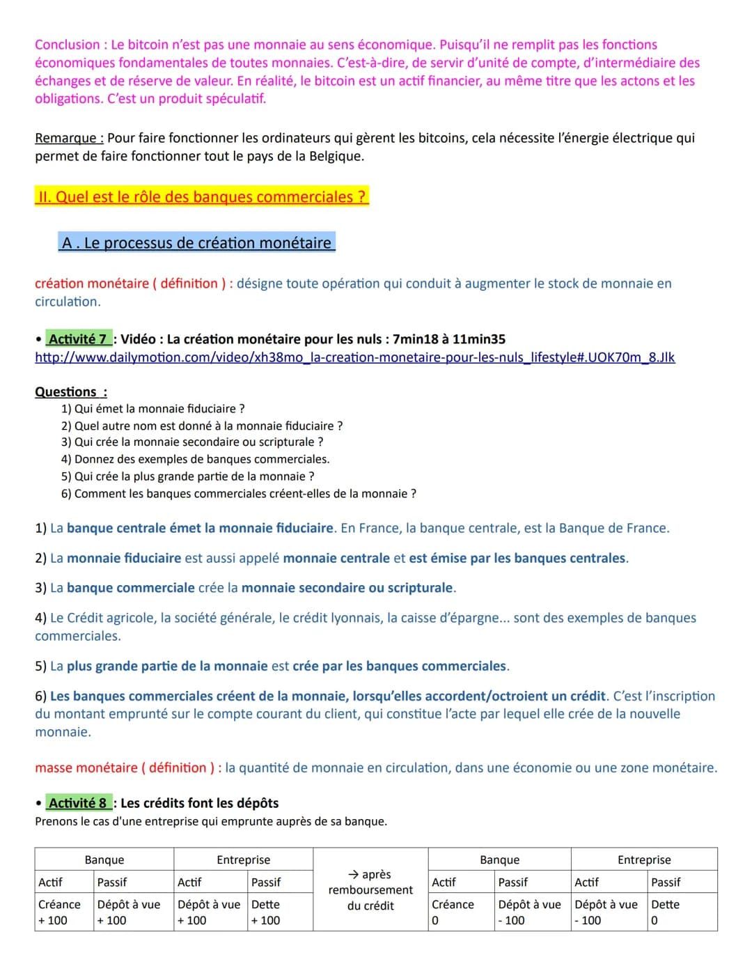 Chapitre 7 - Qu'est-ce que la monnaie et comment est-elle créée ?
Introduction : Découvrir les notions introductrices au chapitre
• Activité
