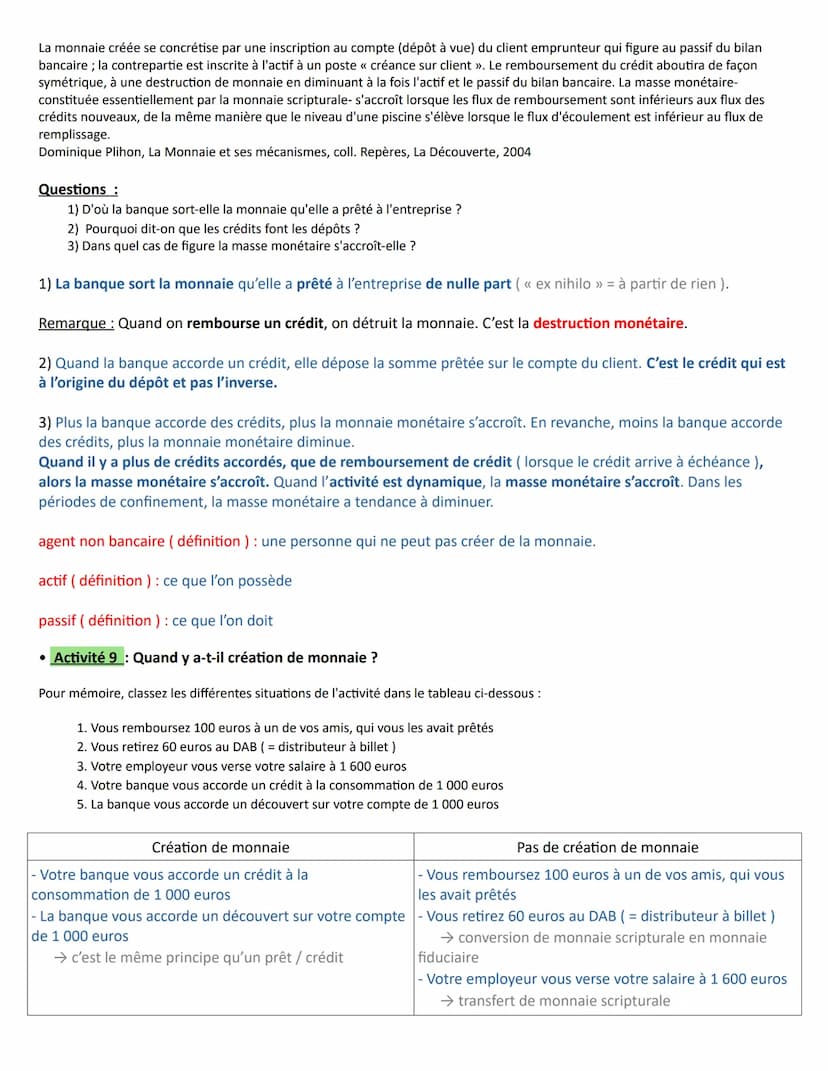 Chapitre 7 - Qu'est-ce que la monnaie et comment est-elle créée ?
Introduction : Découvrir les notions introductrices au chapitre
• Activité