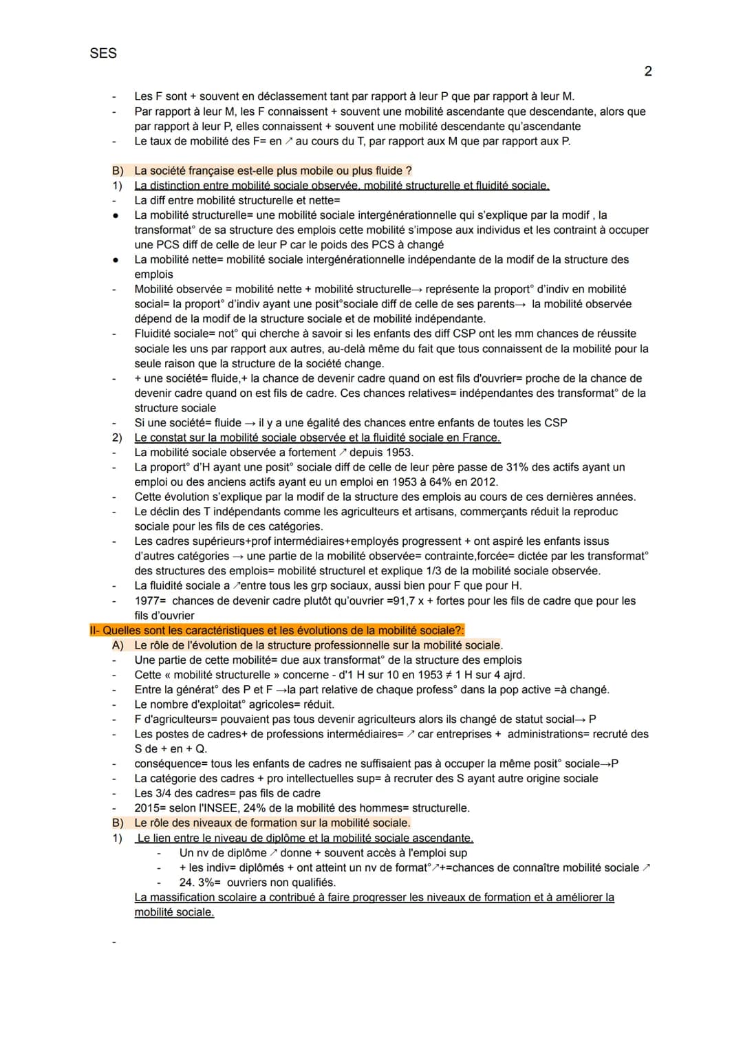 SES Chapitre 7: Quels sont les caractéristiques contemporaines et les
facteurs de la mobilité sociale
1
1- Comment mesurer et définir la mob