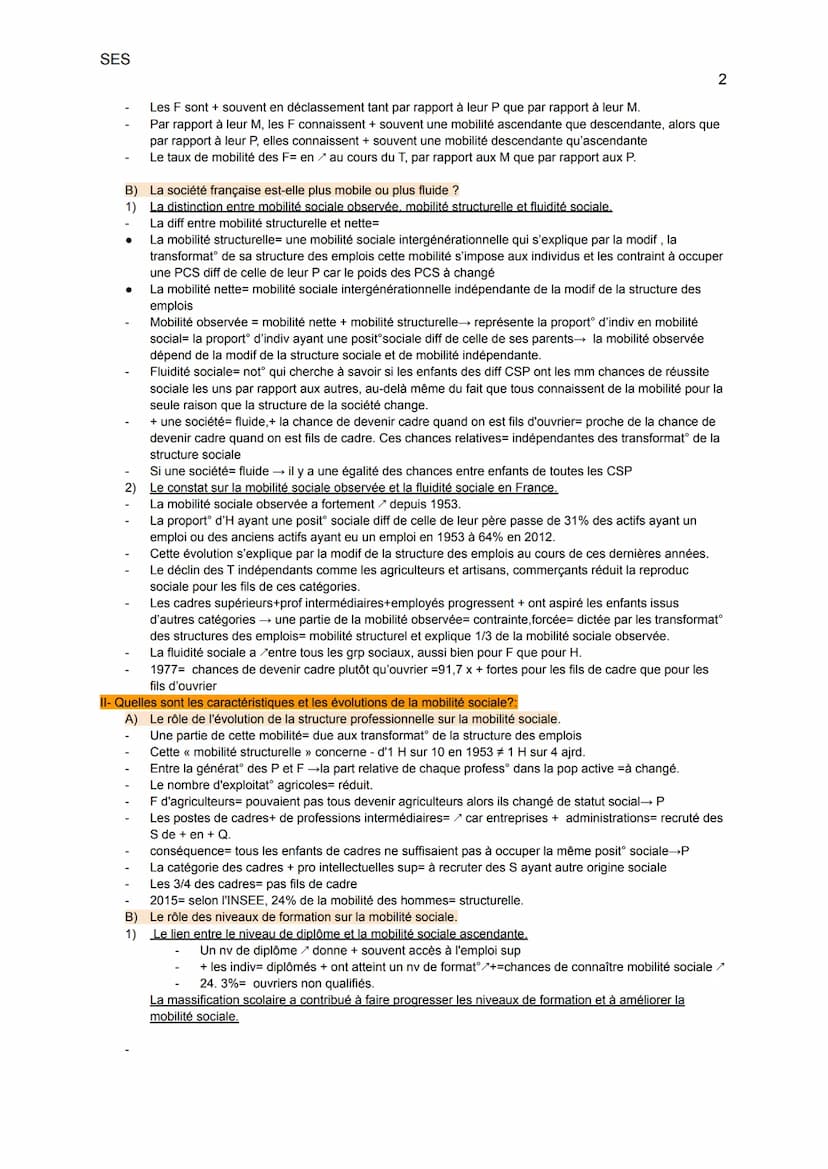 SES Chapitre 7: Quels sont les caractéristiques contemporaines et les
facteurs de la mobilité sociale
1
1- Comment mesurer et définir la mob