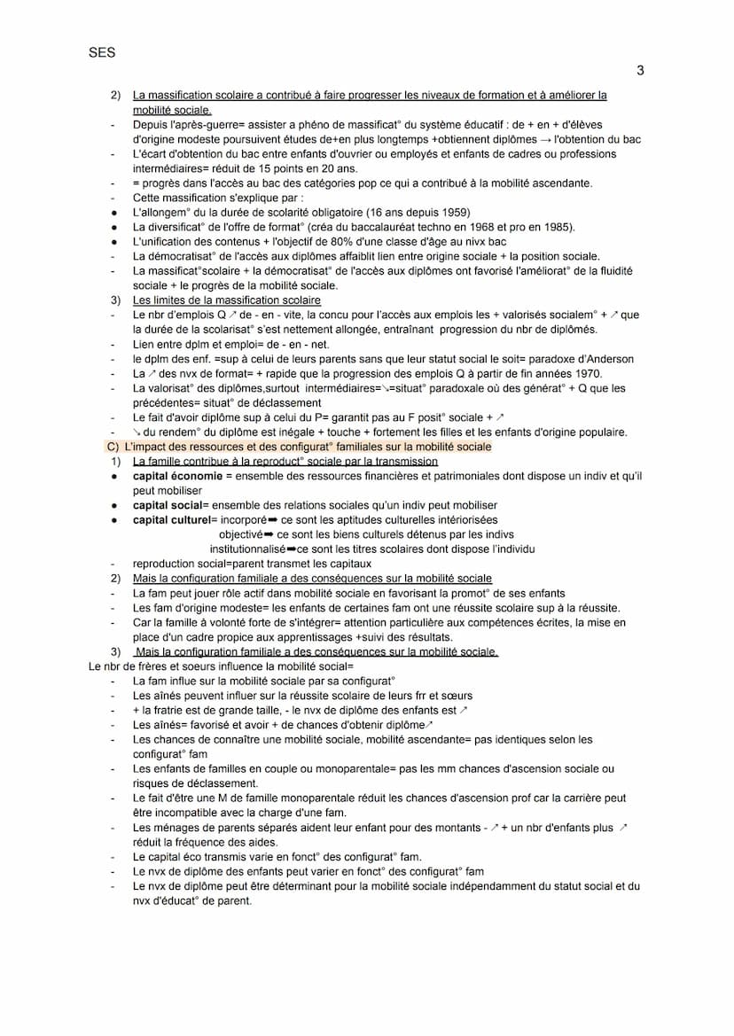 SES Chapitre 7: Quels sont les caractéristiques contemporaines et les
facteurs de la mobilité sociale
1
1- Comment mesurer et définir la mob