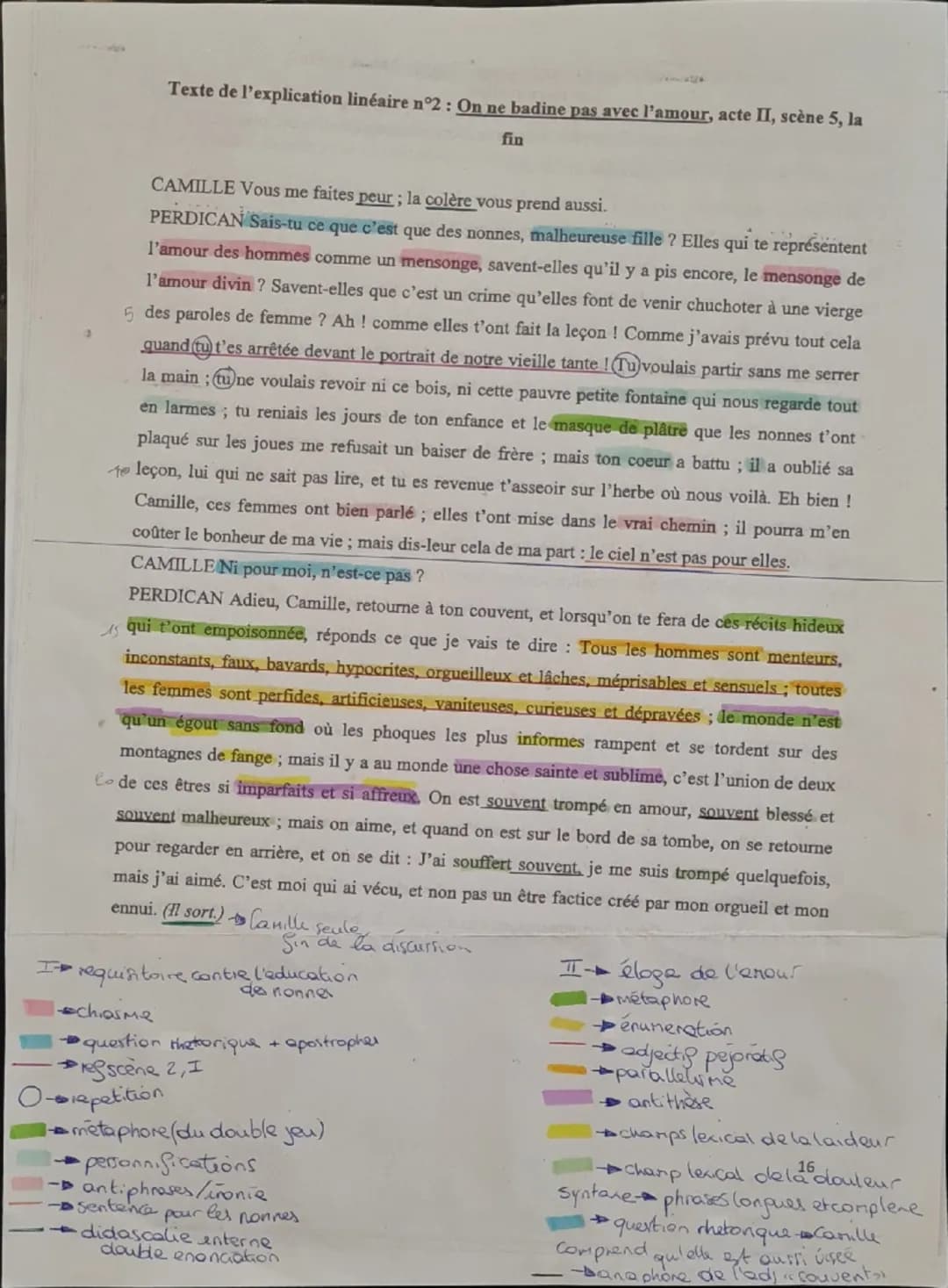 Texte de l'explication linéaire n°2: On ne badine pas avec l'amour, acte II, scène 5, la
fin
CAMILLE Vous me faites peur; la colère vous pre