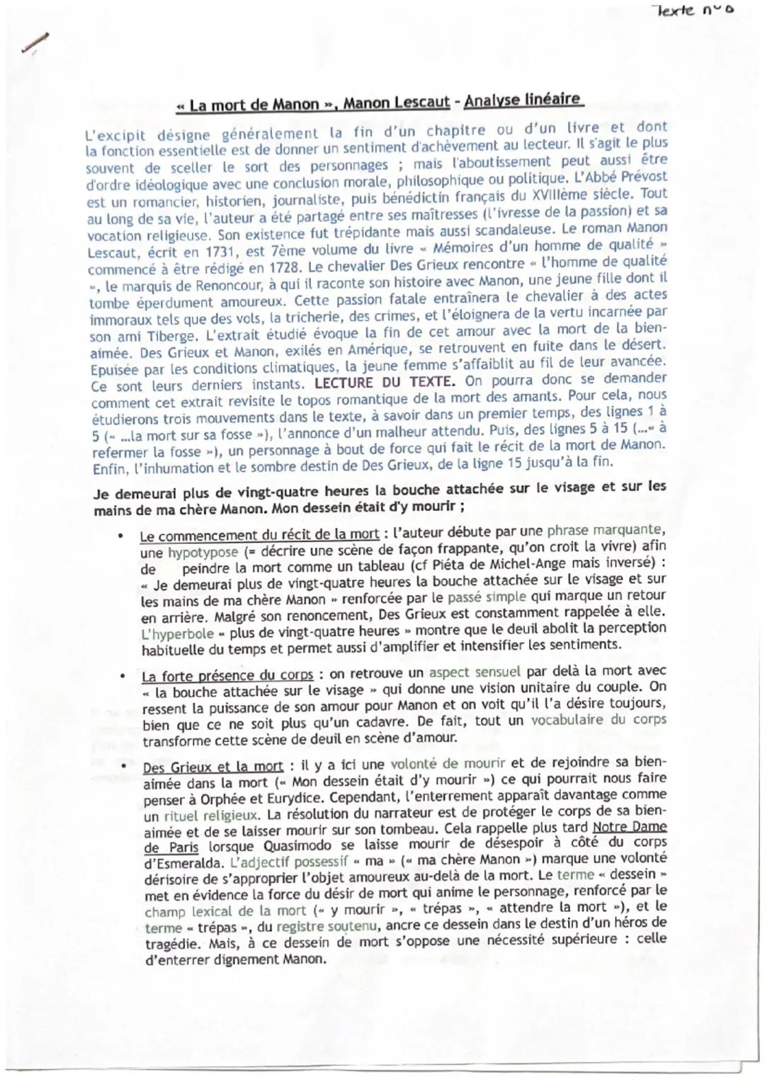 Analyse Linéaire de La Mort de Manon Lescaut - PDF Complet