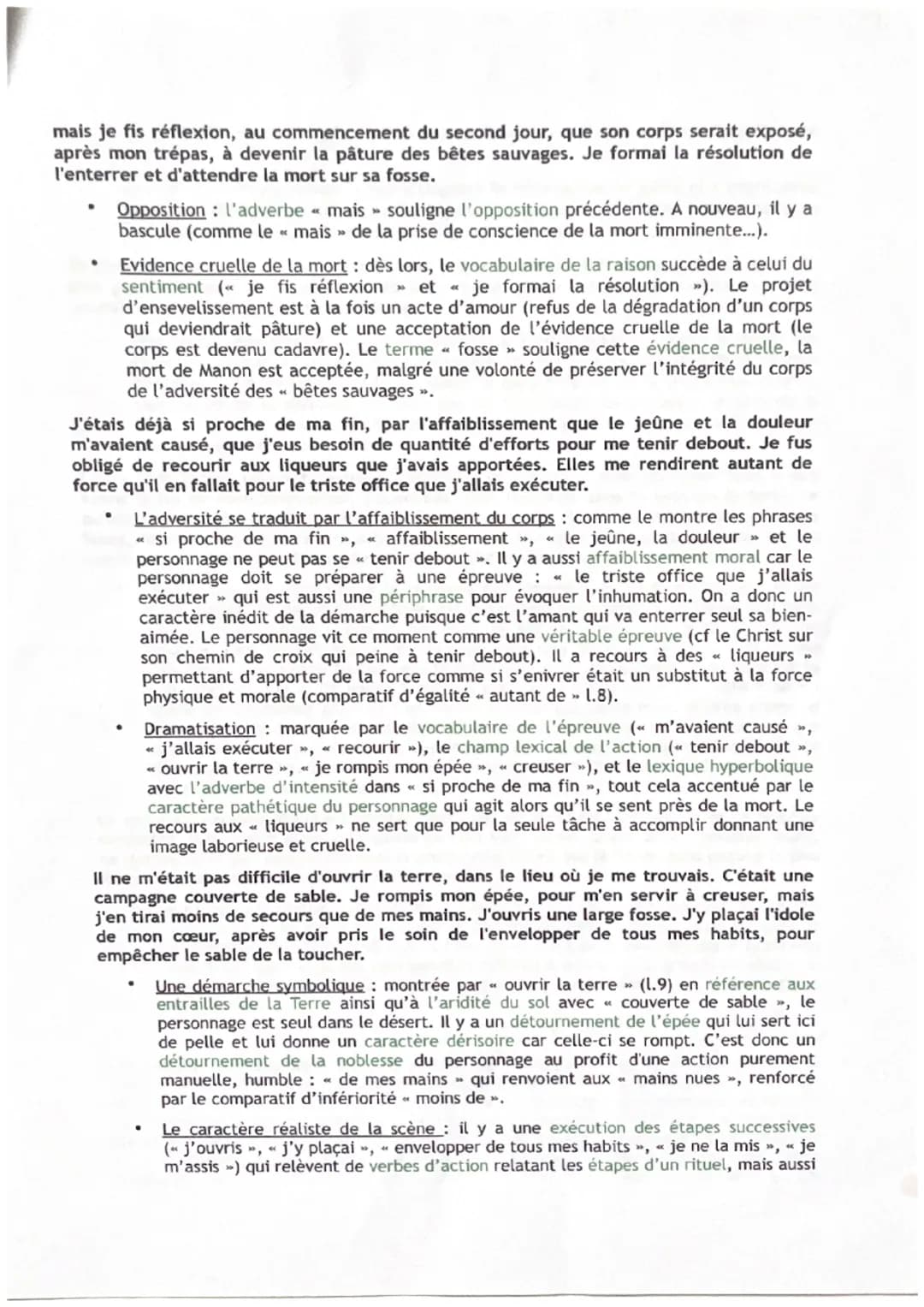 Texte nºo
«La mort de Manon », Manon Lescaut - Analyse linéaire
L'excipit désigne généralement la fin d'un chapitre ou d'un livre et dont
la