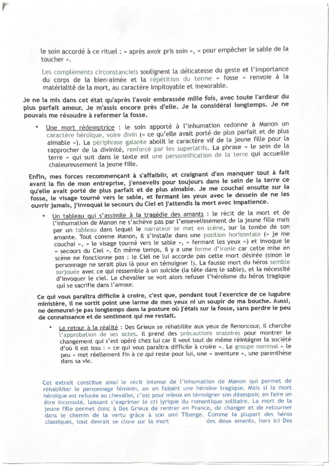 Texte nºo
«La mort de Manon », Manon Lescaut - Analyse linéaire
L'excipit désigne généralement la fin d'un chapitre ou d'un livre et dont
la