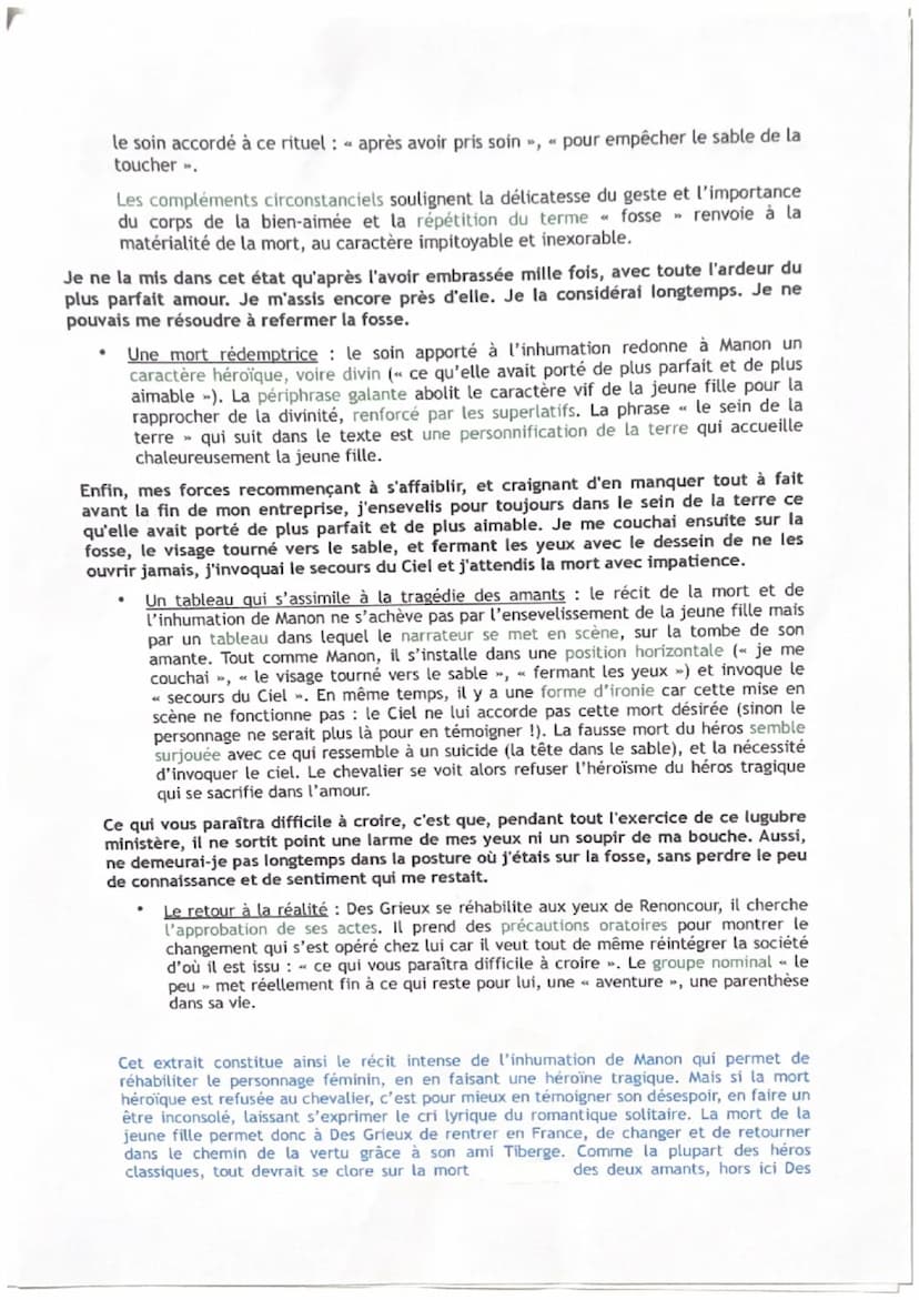 Texte nºo
«La mort de Manon », Manon Lescaut - Analyse linéaire
L'excipit désigne généralement la fin d'un chapitre ou d'un livre et dont
la