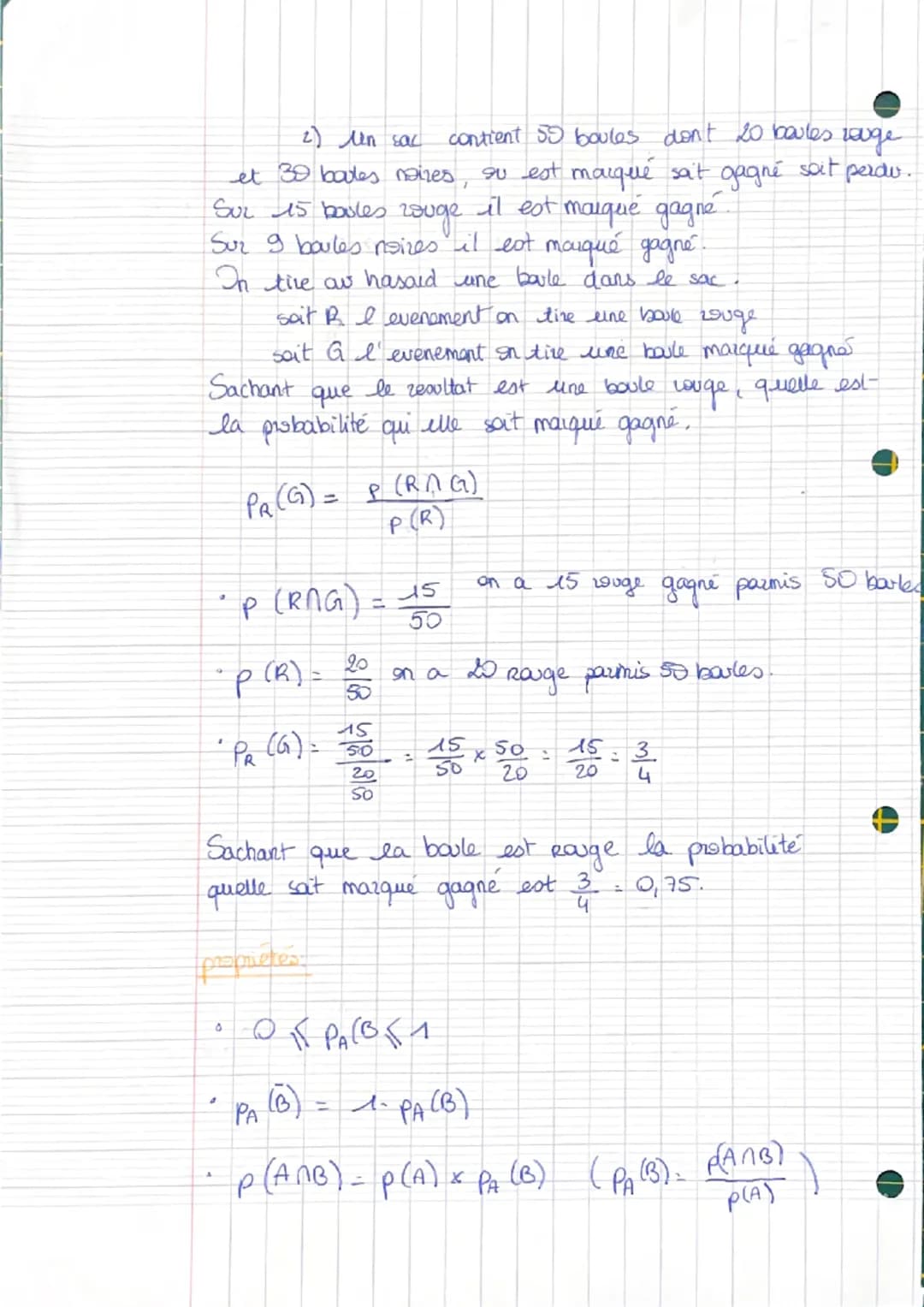 I°) Notion de probabilité conditionnelle
definition Soit A et 3, I evenements avec p (A) +0
On appelle probabilité conditionnelle de 3 sacha