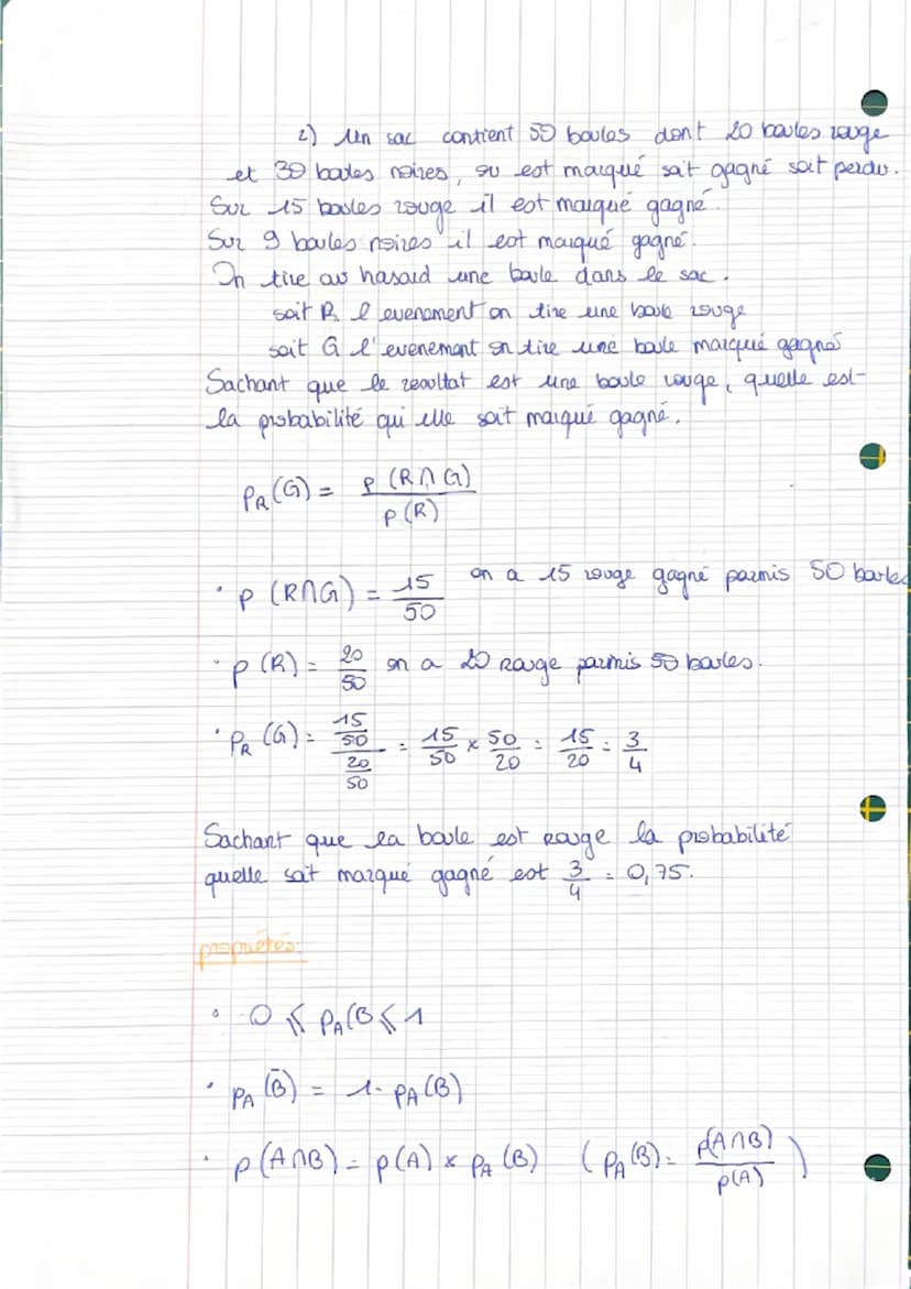 I°) Notion de probabilité conditionnelle
definition Soit A et 3, I evenements avec p (A) +0
On appelle probabilité conditionnelle de 3 sacha