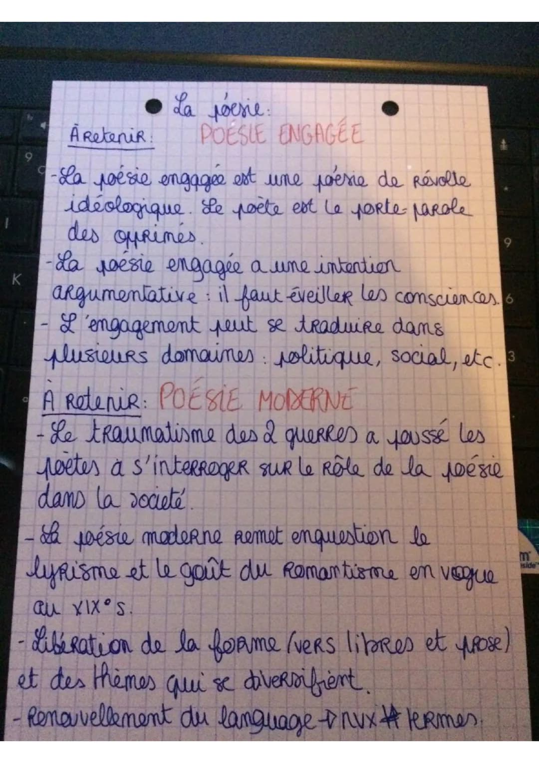 K
La poesie.
POESLE ENGAGEE
ÅRetenir.
-La poésie engagée est une poésie de Révolte
idéologique. Le poète est le porte parole
des qurimés.
-L