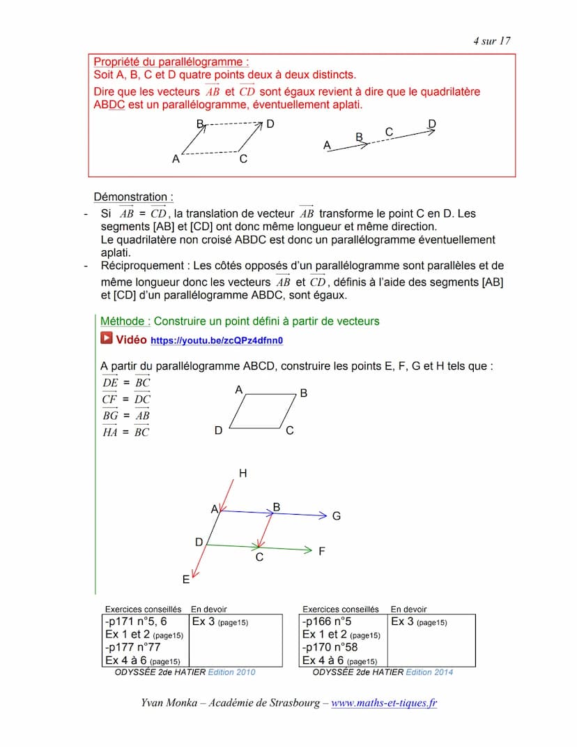 I.
TRANSLATION ET VECTEURS
Activités de groupe : La Translation (Partie1):
http://www.maths-et-tiques.fr/telech/trans_gr1.pdf
Activité conse
