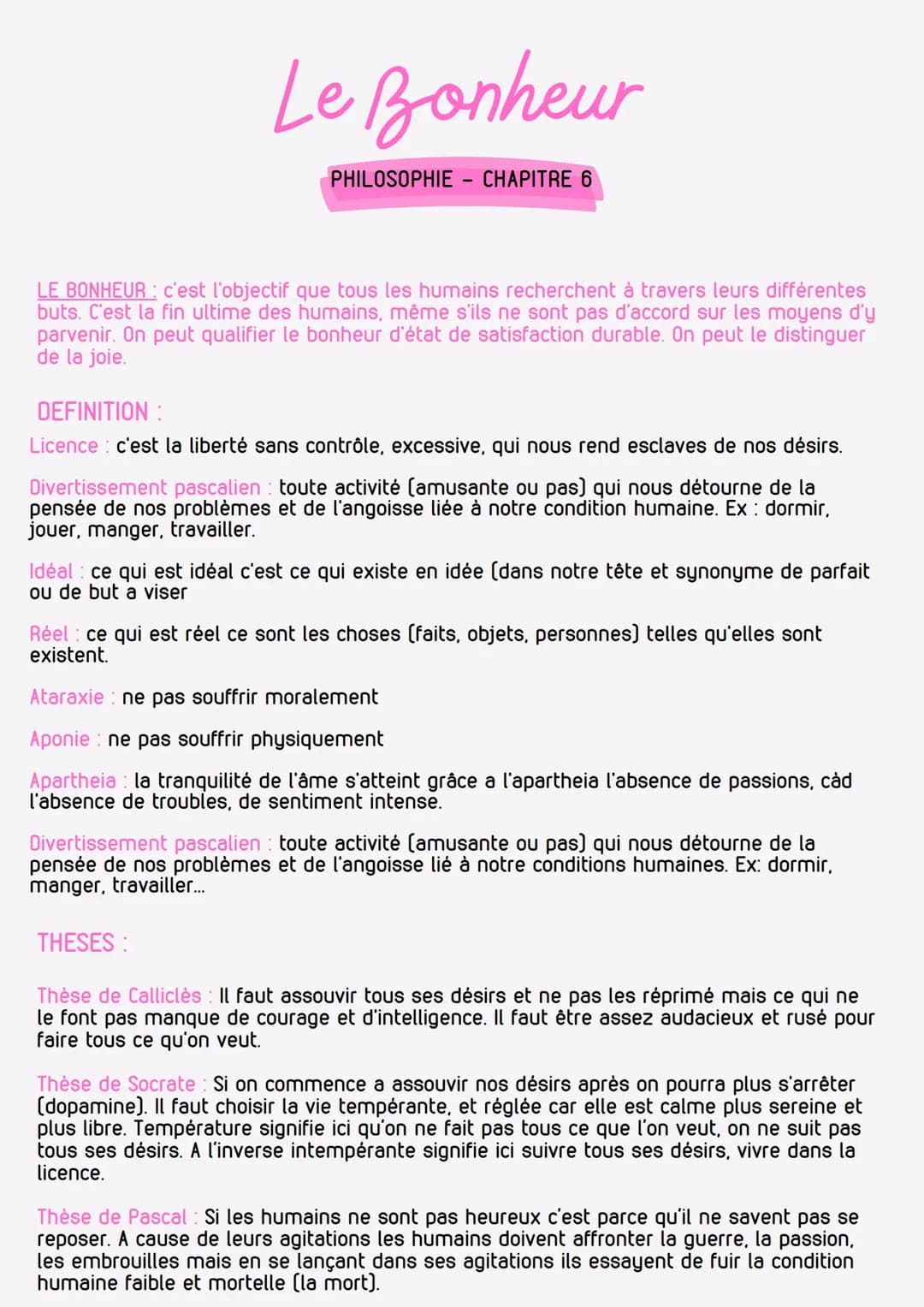 fiche de révision philosophie le bonheur
