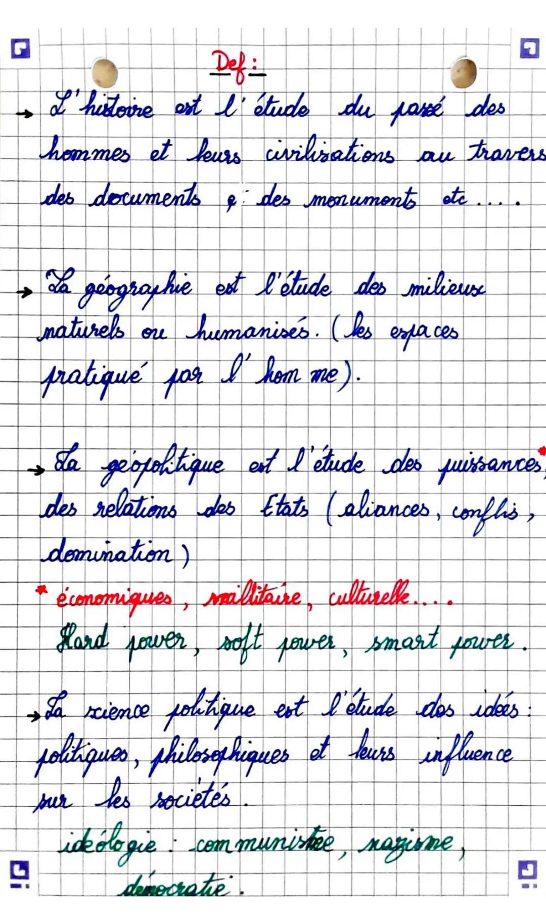 r
Ji
Defi
I'histoire est l'étude du passé des
hommes et leurs civilizations au travers
des documents des monuments etc
J
L
La géographie est