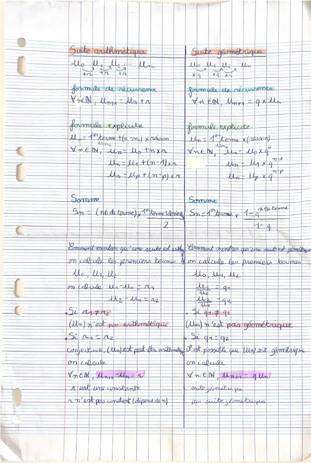 --- OCR Start ---
Suite arithmétiqua
24
十九
tr
Suite géométrique
formule de récurreme
$Vn\in\mathbb{N}, U_{n+1} = U_n + r$
formule de récurre