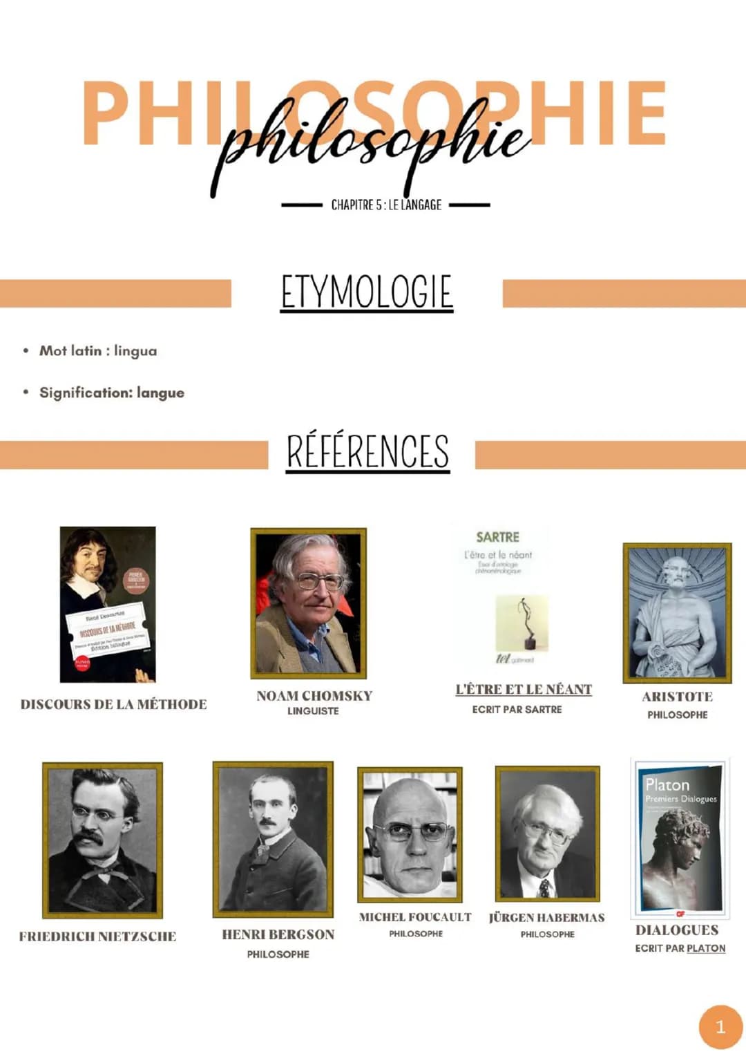 # PHILOSOPHIE
philosophie

---CHAPITRE 5 : LE LANGAGE---

## ÉTYMOLOGIE

- Mot latin : lingua
- Signification: langue

## RÉFÉRENCES


![ima