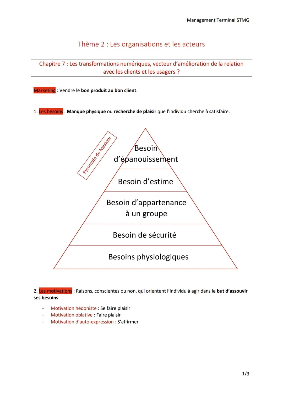 Thème 2 : Les organisations et les acteurs
Chapitre 7: Les transformations numériques, vecteur d'amélioration de la relation
avec les client