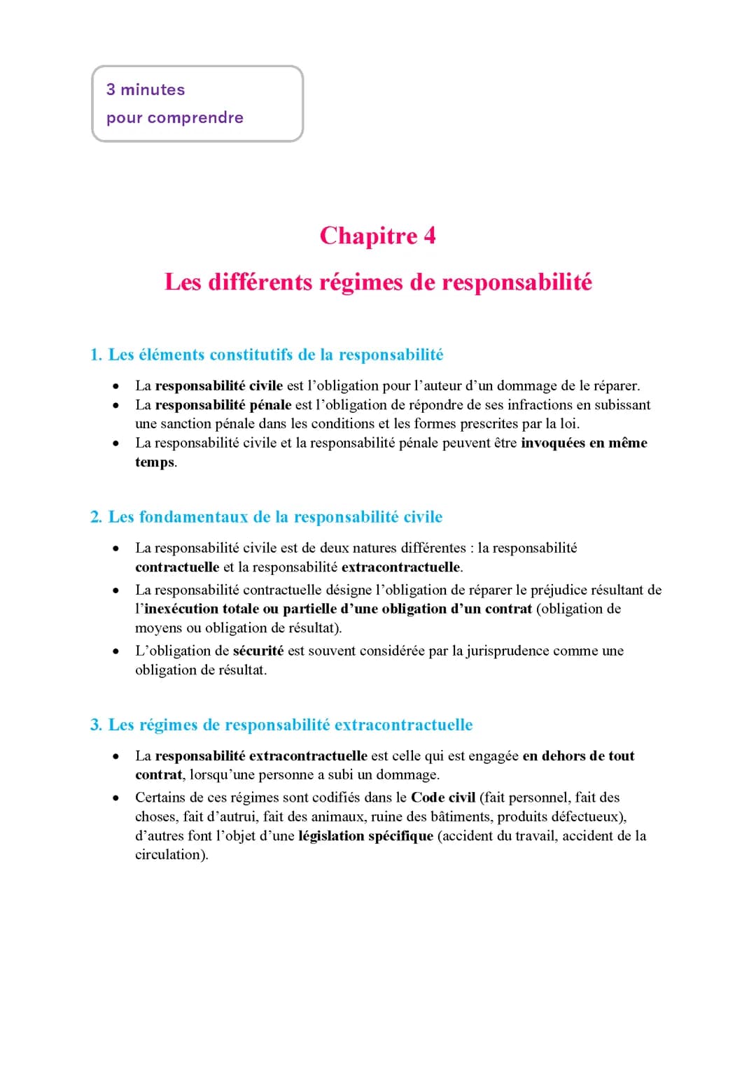 DROIT chapitre 4: Les différents régimes de responsabilité, Thème 6: Qu'est ce qu'etre responsable? (Terminal STMG)