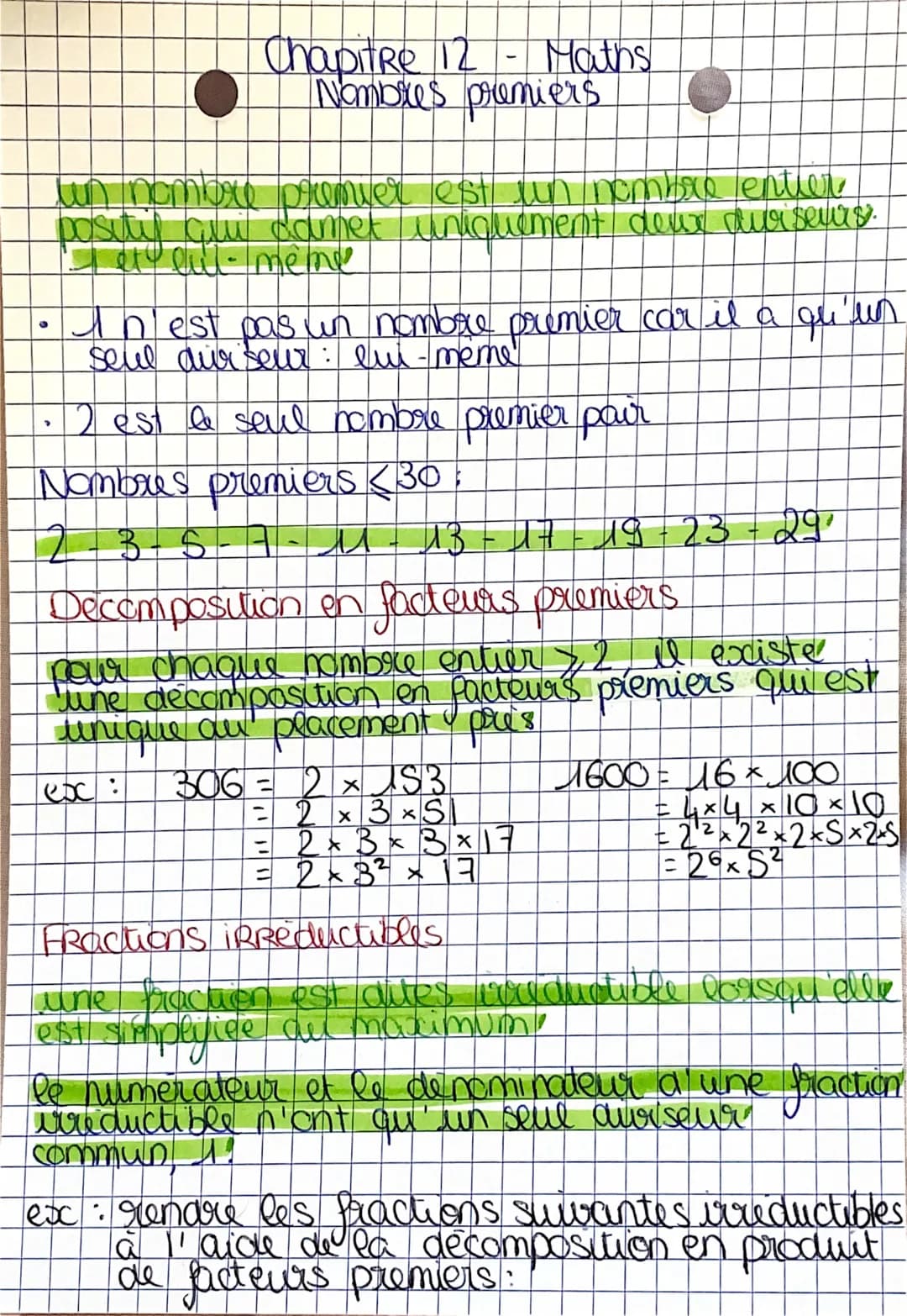 Chapitre 12 - Maths
Nombres premiers
un nombre premier est un nombre entier.
positif ali samet uniquement deux diri seurs?.
I et lill-même
•