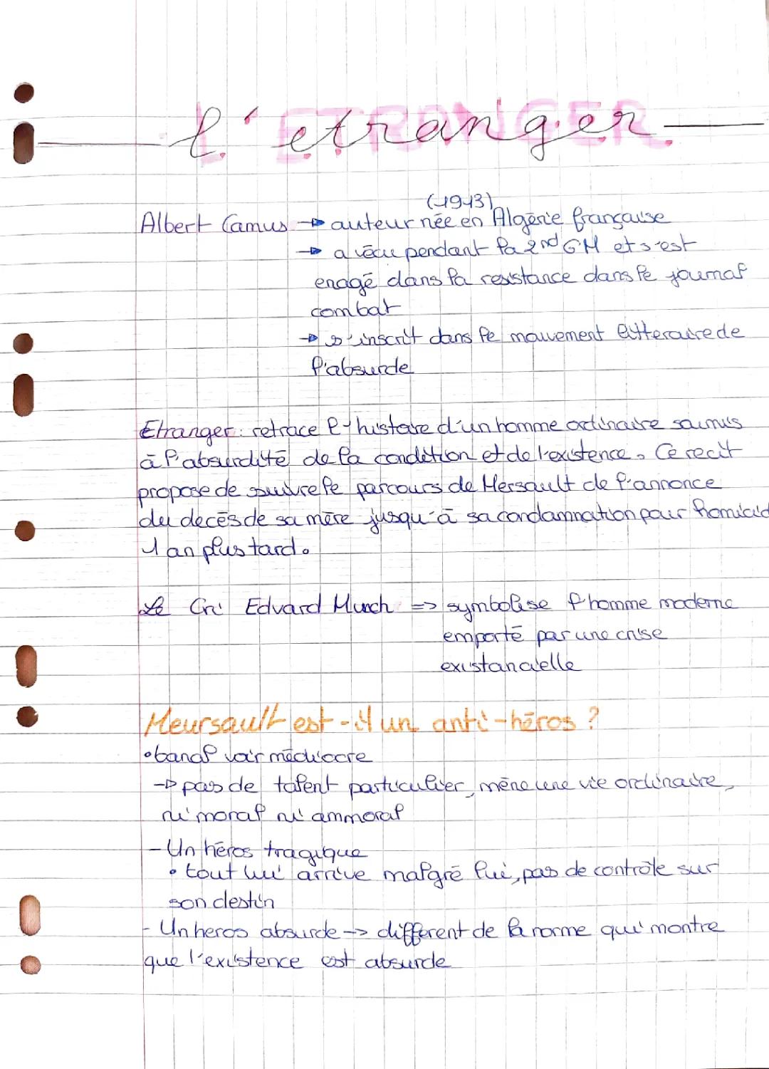 Analyse et Résumé de L'Étranger de Camus - Présentation pour le Bac Français