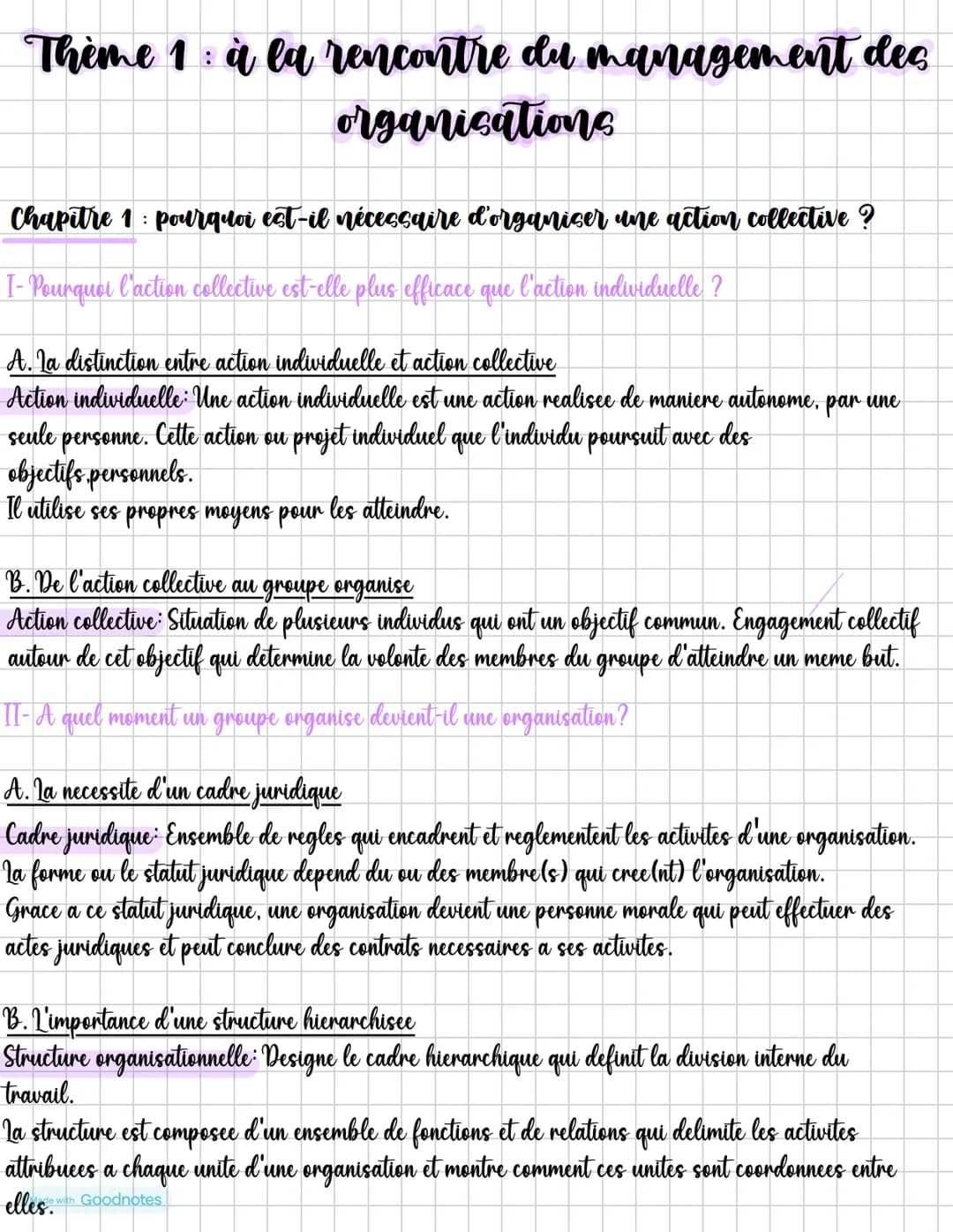Thème 1 : à la rencontre du management dec
organisations
Chapitre 1 pourquoi est-il nécessaire d'organiser une action collective ?
I- Pourqu