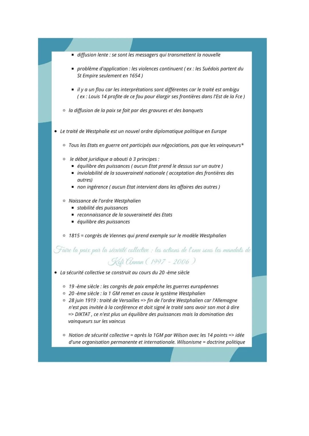 Axe 2:
Le défit de la
2 construction de la paix Le défit de la construction de la paix
• Paix = absence de guerre
• Jusqu'au 17 -ème siècle 