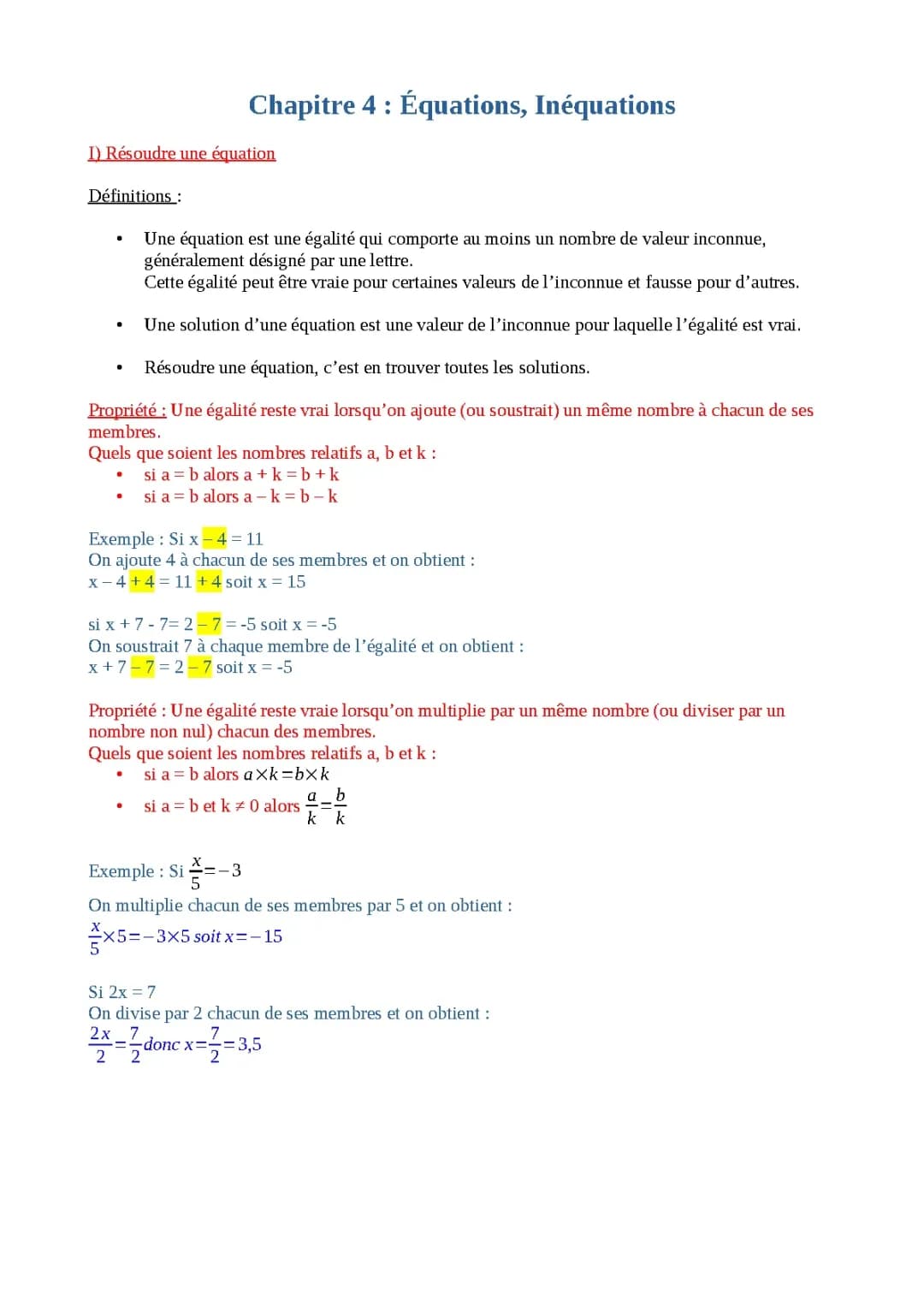 Equations / Inéquations