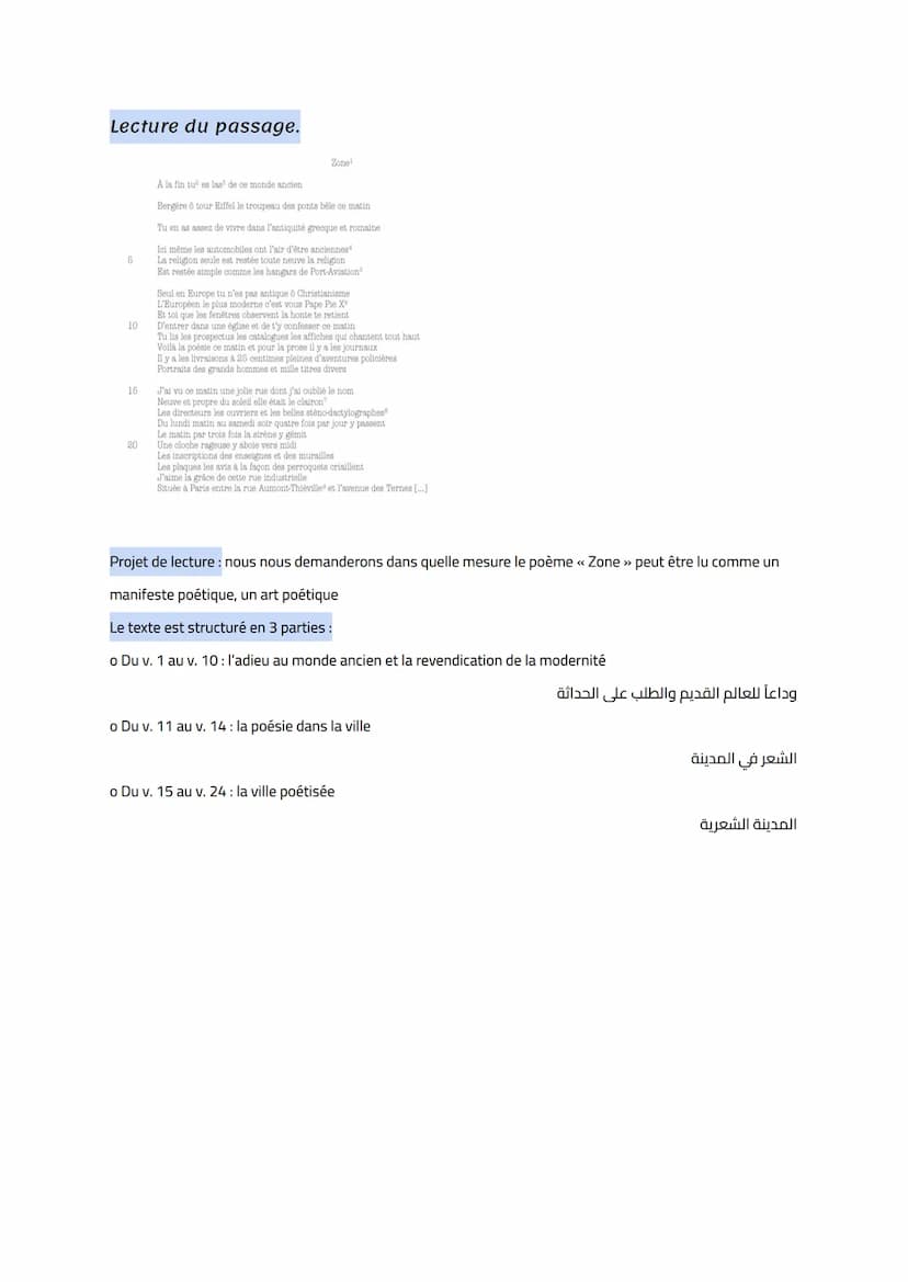 francais
Explication linéaire << Zone »>, Alcools, 1913
Introduction
2021
)Guillaume Apollinaire est né en 1880 et mort en 1918.
Il est cons