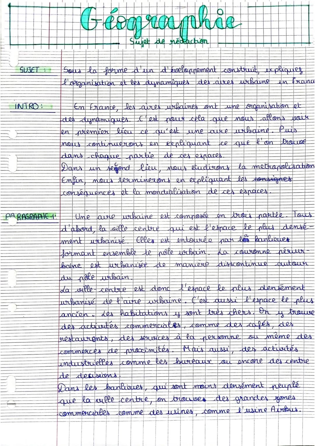 SUJET
INTRO:
PARAGRAPHTE 1.
Géographie
Sujet de rédaction
Sous la forme d'un d'éveloppement construit, expliquez
l'organisation et les dynam