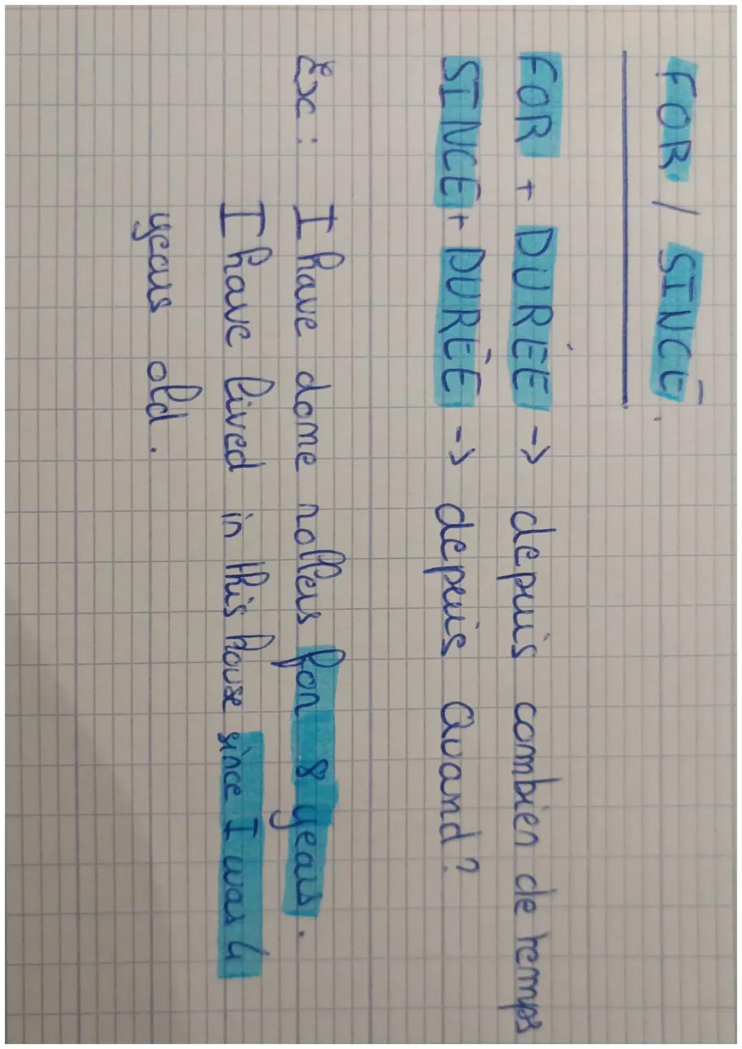 FOR SINCE.

FOR + DUREE depuis combien le temps

SINCE + DUREE -> depuis Quand ?

Ex: I have dome nollers for 8 years.

I have lived in this