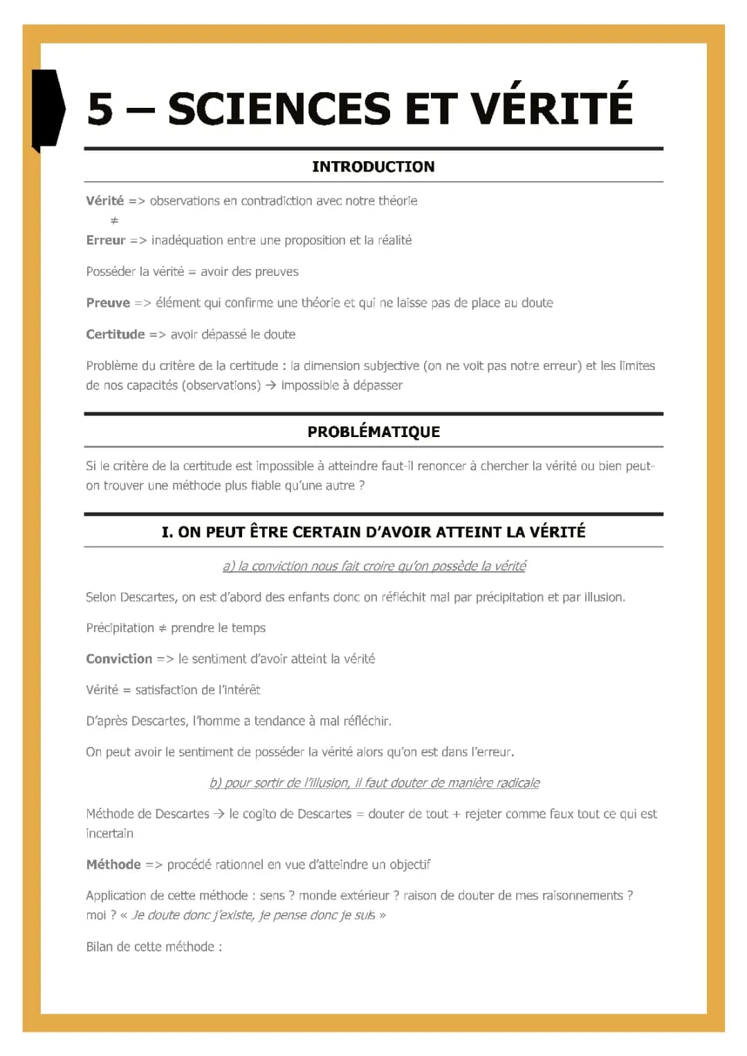 La Science et la Vérité en Philosophie Terminale - Cours, PDF et Dissertation