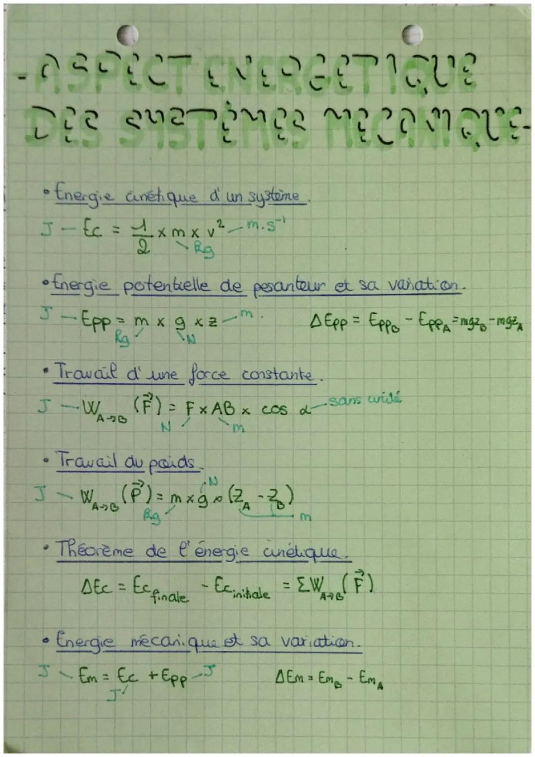 -ASPECT ENERGETIQUE
12
고고고 그리고 갈리고 MEME

• Energie cinétique d' un système

$J-Ec = \frac{1}{2} x m x v^2 - m.s^{-1}$
2Rg

•Energie potentie