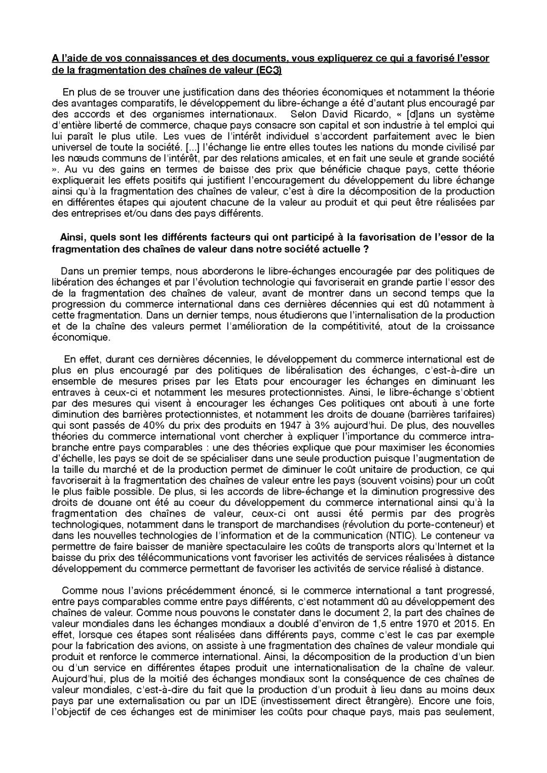 Exemples et Définitions de la Fragmentation et Internationalisation des Chaînes de Valeur - SES