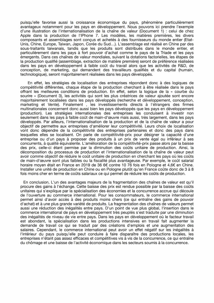 A l'aide de vos connaissances et des documents, vous expliquerez ce qui a favorisé l'essor
de la fragmentation des chaînes de valeur (EC3)
E