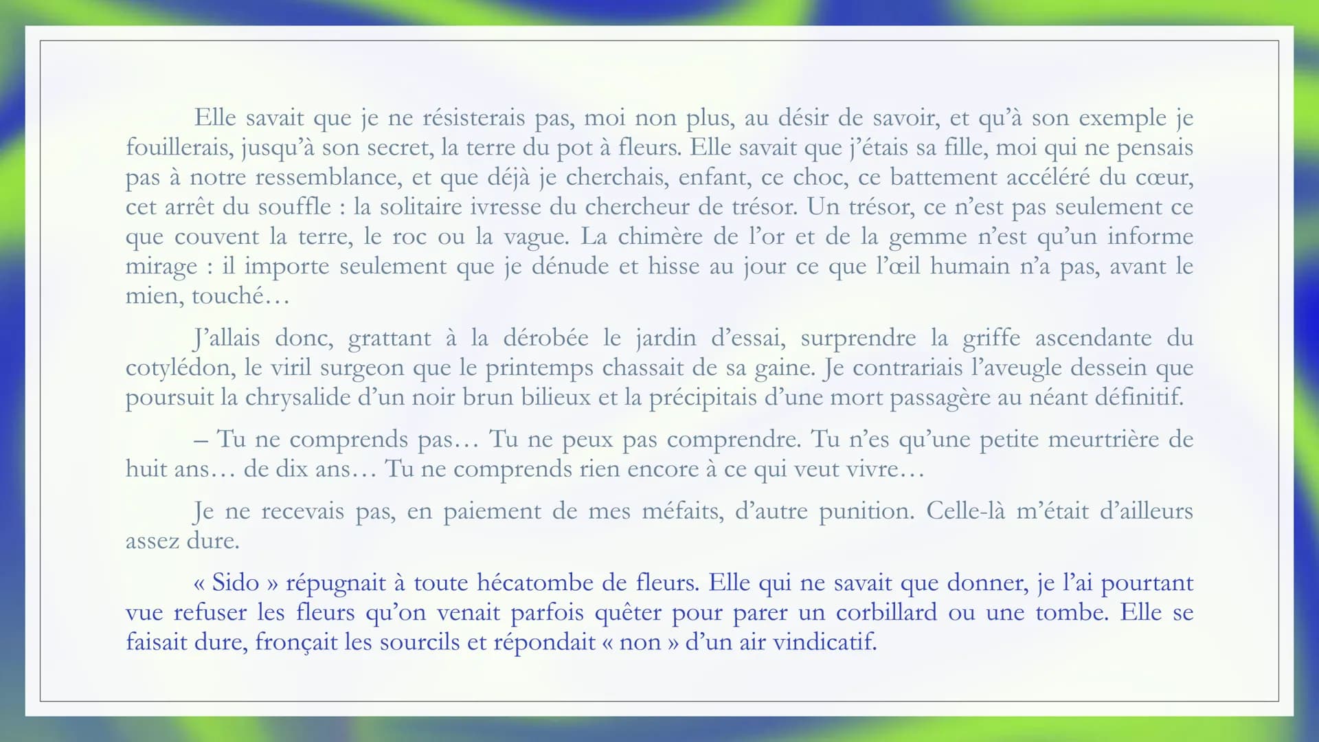 Auteur: Colette
LE MASSACRE DE
LA ROSE
Date: 1930
Recueil Sido, suivie de les
Vrilles de la Vigne
Parcours la célébration du
monde INTRODUCT