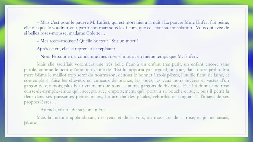 Auteur: Colette
LE MASSACRE DE
LA ROSE
Date: 1930
Recueil Sido, suivie de les
Vrilles de la Vigne
Parcours la célébration du
monde INTRODUCT