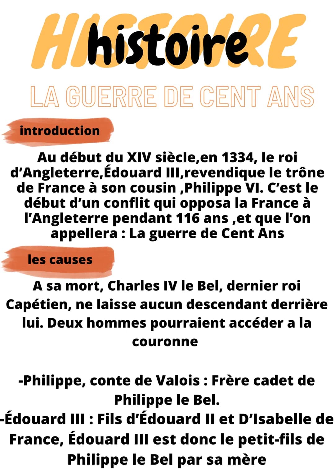 Hihistoire E
LA GUERRE DE CENT ANS
introduction
Au début du XIV siècle,en 1334, le roi
d'Angleterre, Édouard III,revendique le trône
de Fran